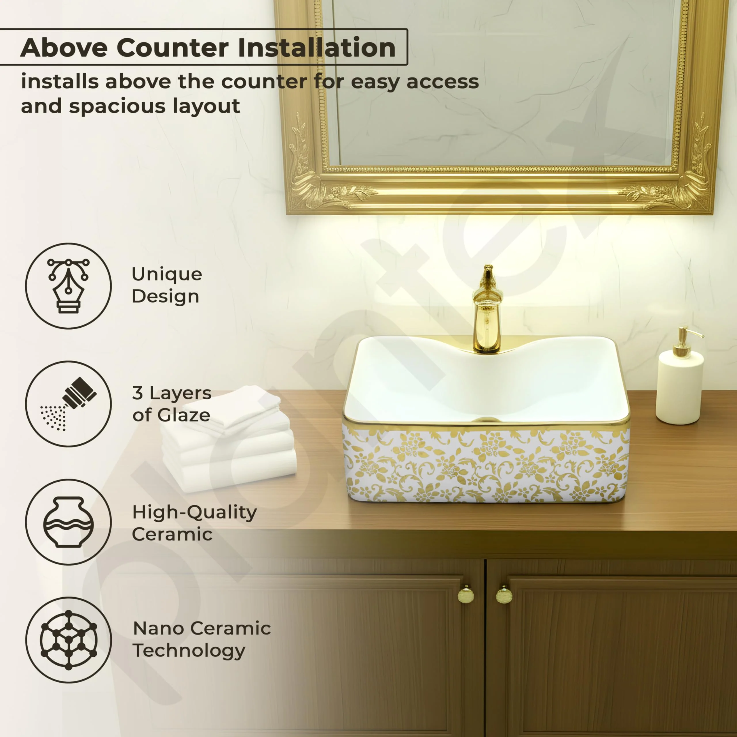 Plantex Table Top Wash Basin For Bathroom/Designer Ceramic Basin/Countertop Vessel Sink Basin - Indo-European Collection (19 x 15 x 5.5 Inch) - Image 2