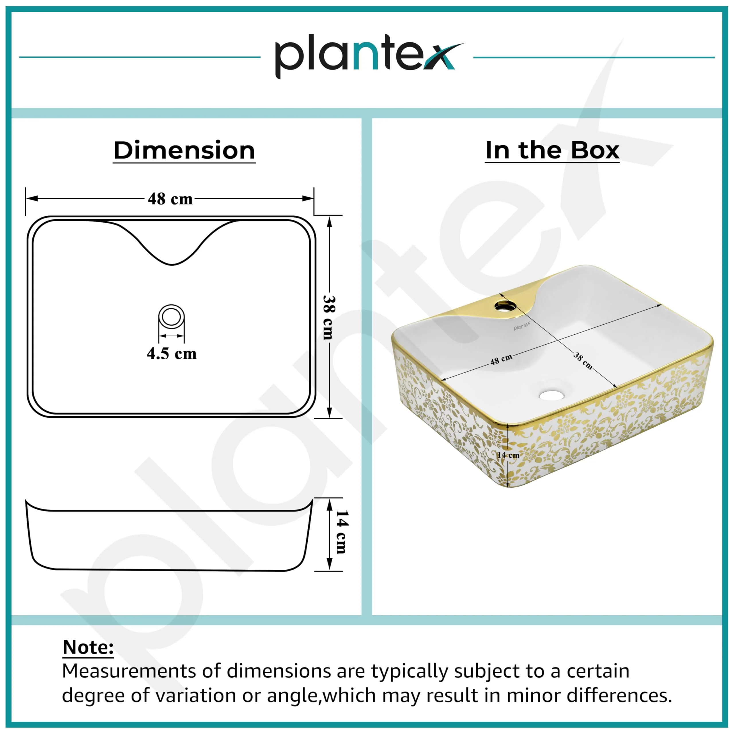 Plantex Table Top Wash Basin For Bathroom/Designer Ceramic Basin/Countertop Vessel Sink Basin - Indo-European Collection (19 x 15 x 5.5 Inch) - Image 4