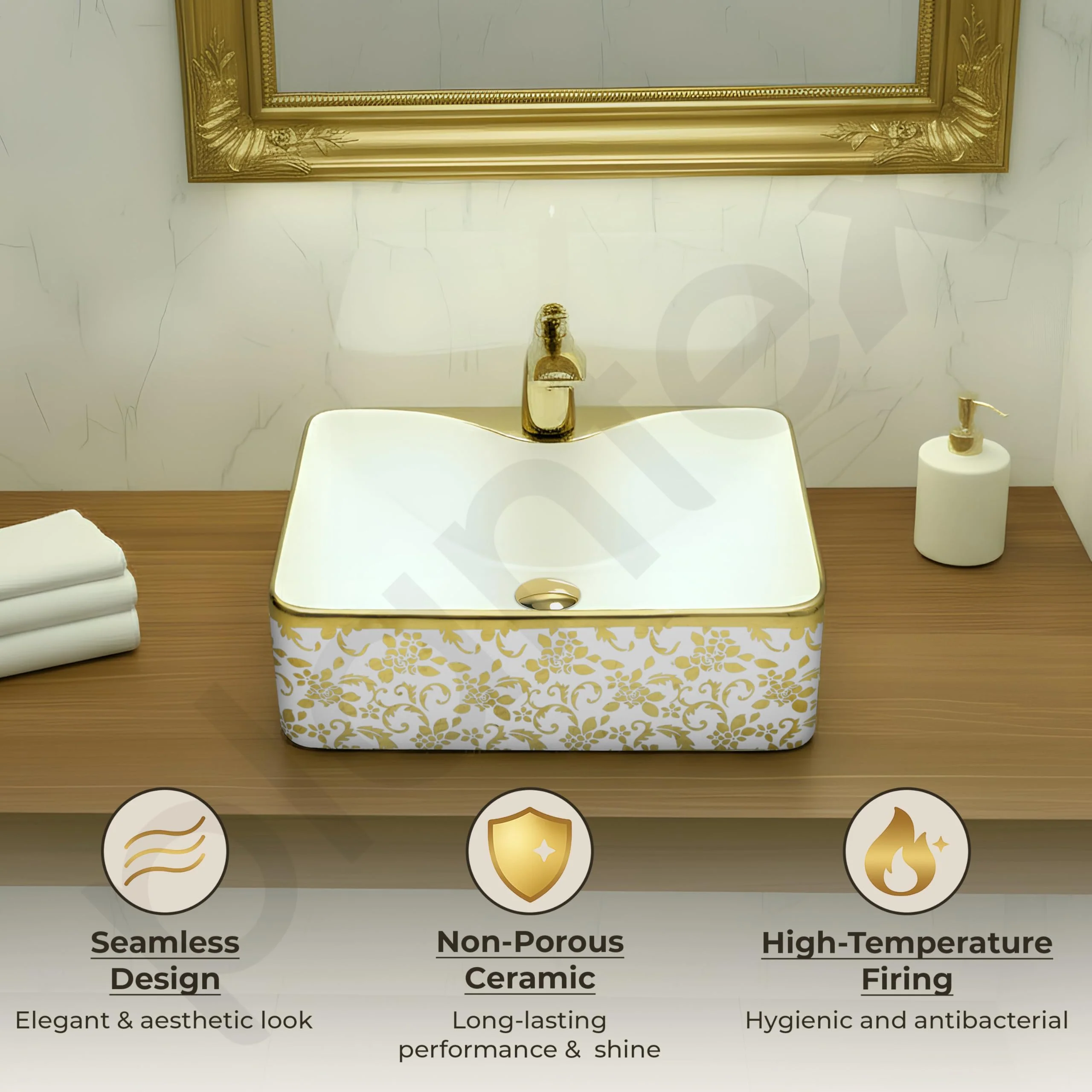 Plantex Table Top Wash Basin For Bathroom/Designer Ceramic Basin/Countertop Vessel Sink Basin - Indo-European Collection (19 x 15 x 5.5 Inch) - Image 7