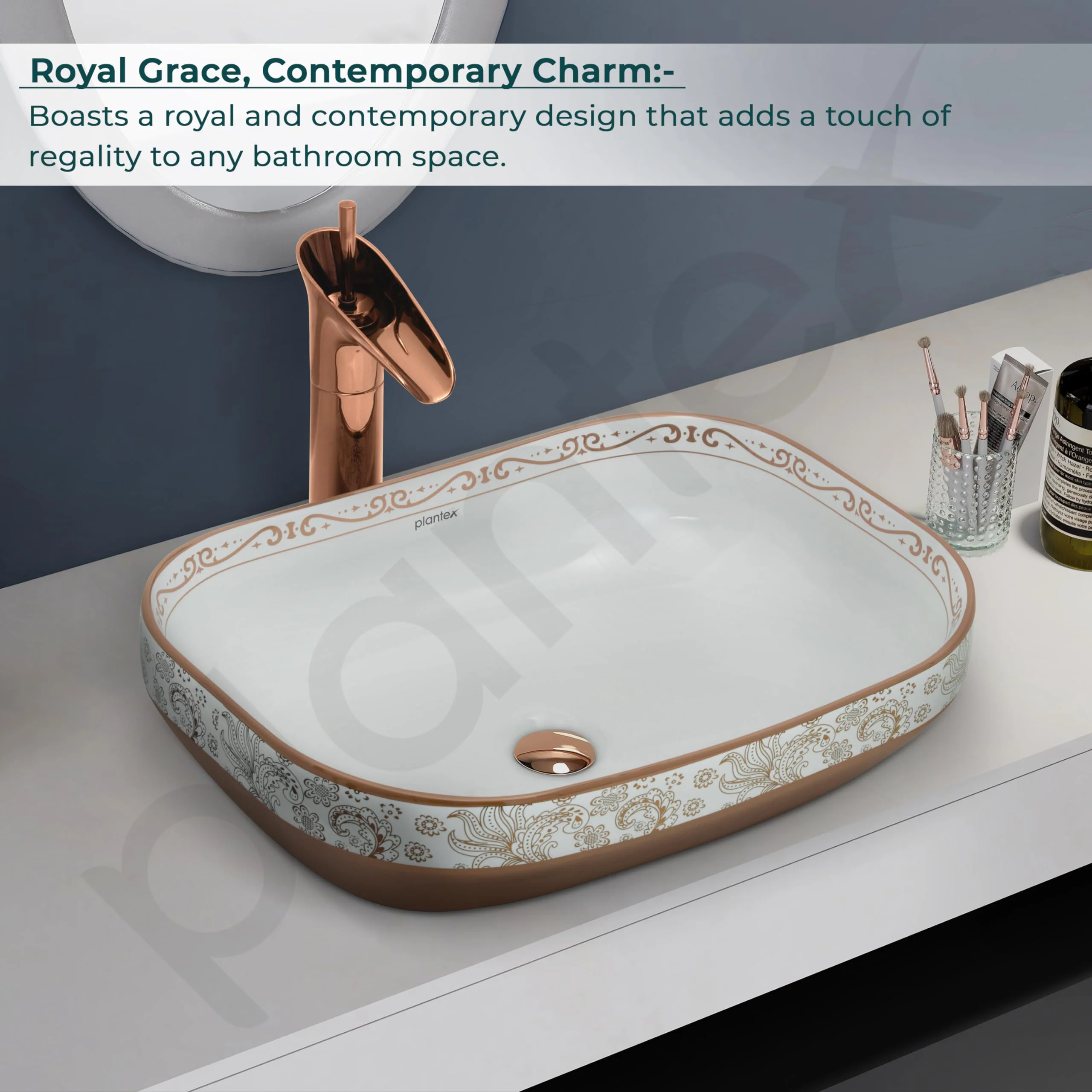 Plantex Table Top Wash Basin For Bathroom/Designer Ceramic Basin/Countertop Vessel Sink Basin - Indo-European Collection (20 x 14.5 x 5.5 Inch) - Image 4