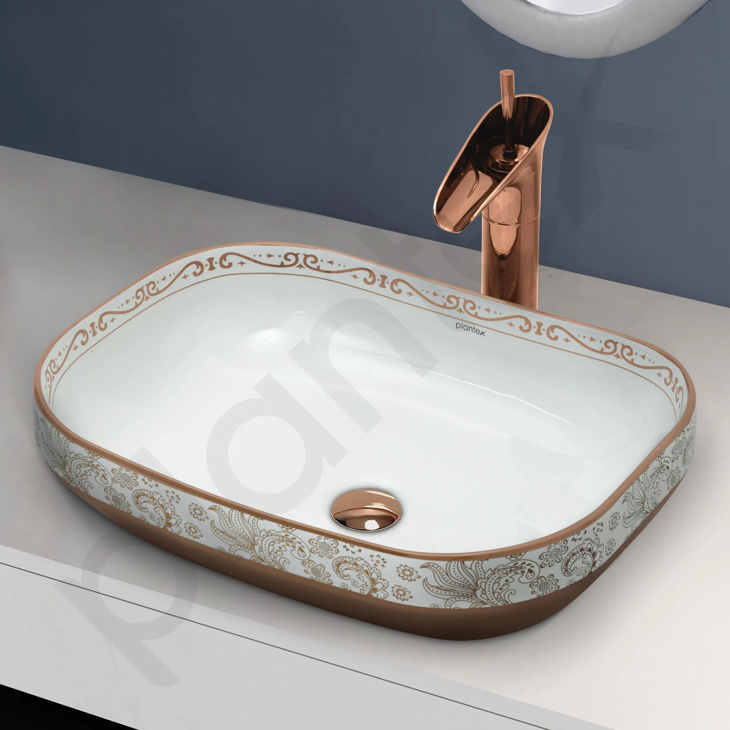 Plantex Table Top Wash Basin For Bathroom/Designer Ceramic Basin/Countertop Vessel Sink Basin - Indo-European Collection (20 x 14.5 x 5.5 Inch) - Image 7