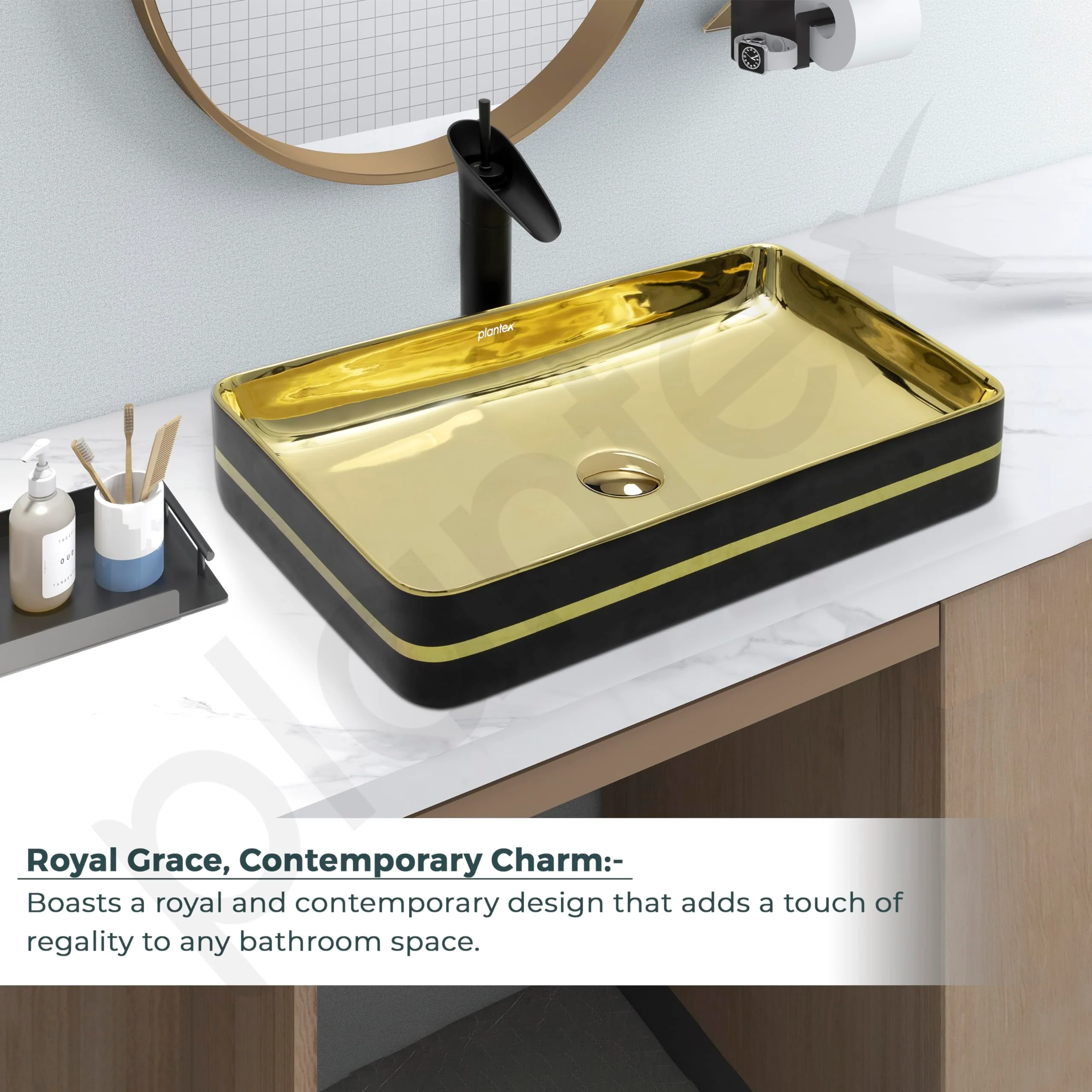 Plantex Table Top Wash Basin For Bathroom/Designer Ceramic Basin/Countertop Vessel Sink Basin - Indo-European Collection (24 x 14 x 5 Inch) - Image 4