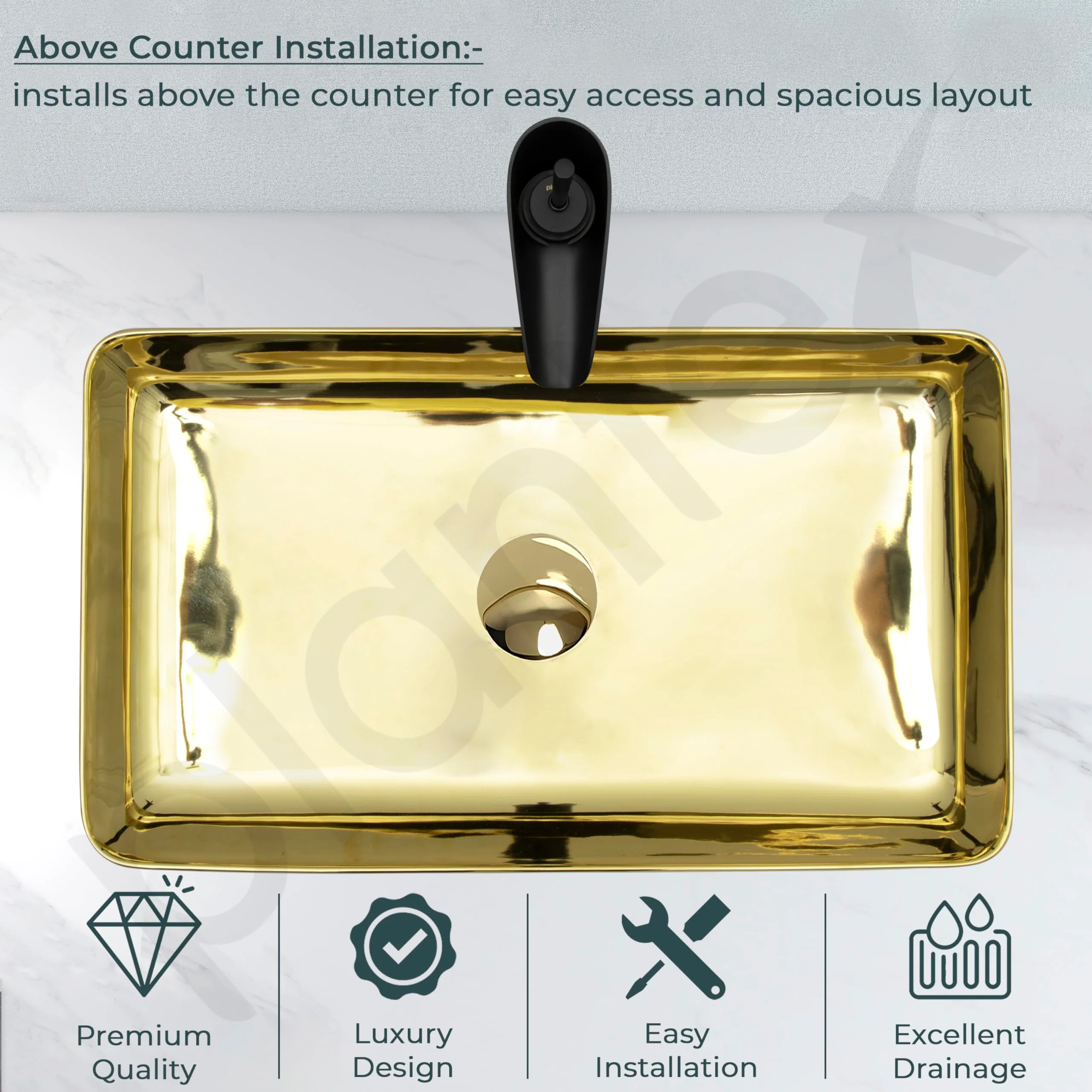 Plantex Table Top Wash Basin For Bathroom/Designer Ceramic Basin/Countertop Vessel Sink Basin - Indo-European Collection (24 x 14 x 5 Inch) - Image 5
