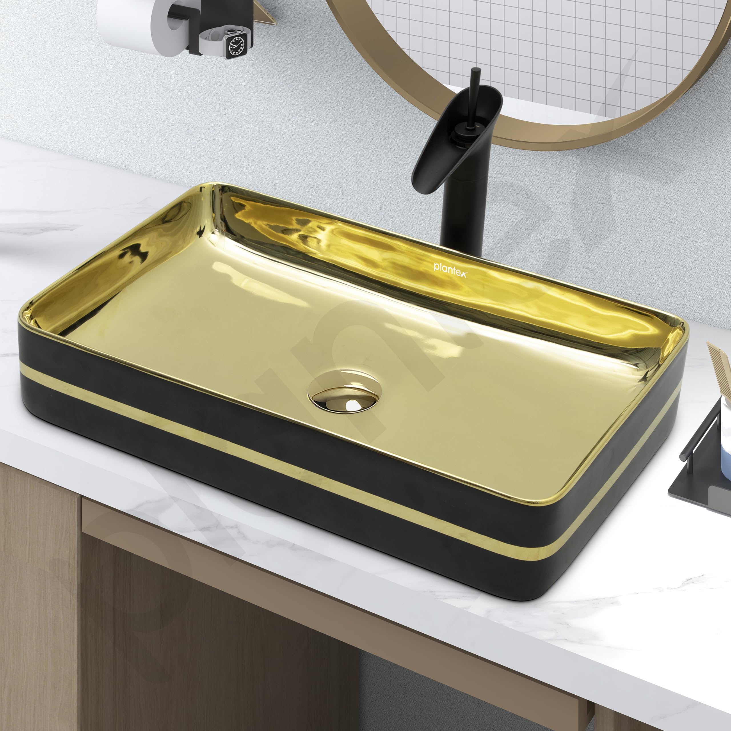 Plantex Table Top Wash Basin For Bathroom/Designer Ceramic Basin/Countertop Vessel Sink Basin - Indo-European Collection (24 x 14 x 5 Inch) - Image 6
