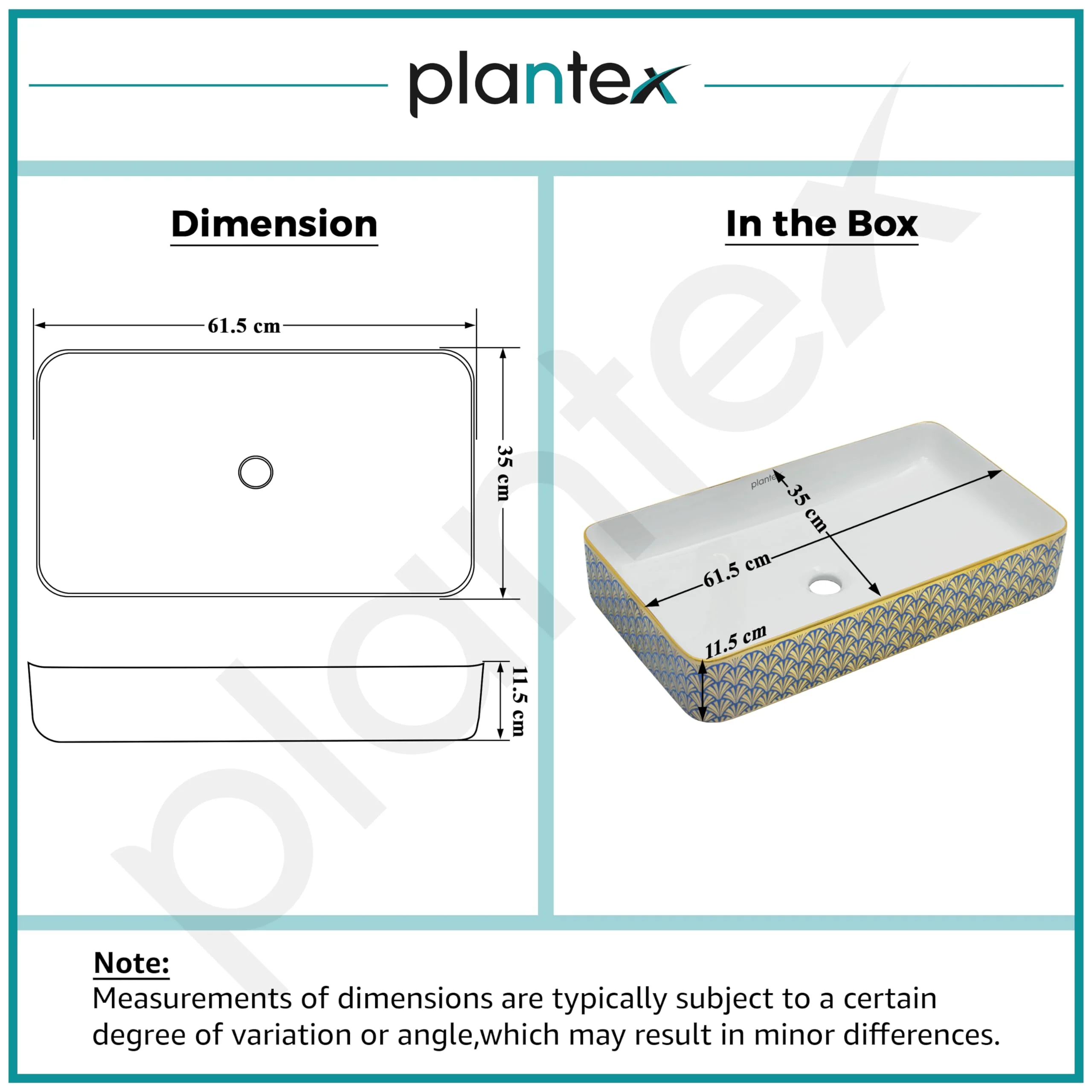 Plantex Table Top Wash Basin For Bathroom/Designer Ceramic Basin/Countertop Vessel Sink Basin - Indo-European Collection (24 x 14 x 5 Inch) - Image 2