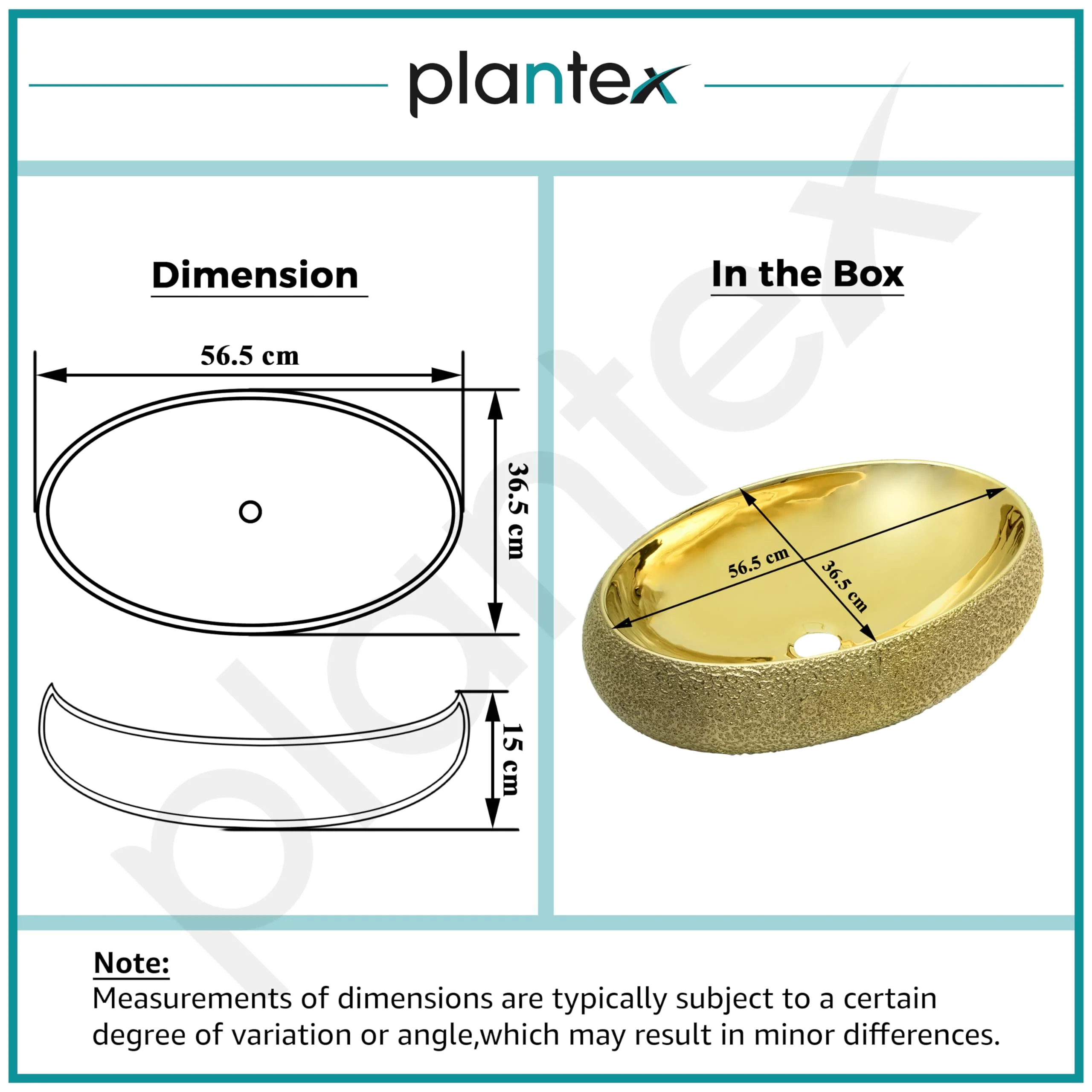 Plantex Table Top Wash Basin For Bathroom/Designer Ceramic Basin/Countertop Vessel Sink Basin - Indo-European Collection (EQTT-028, 23.6 x 16 x 6 Inch) - Image 2