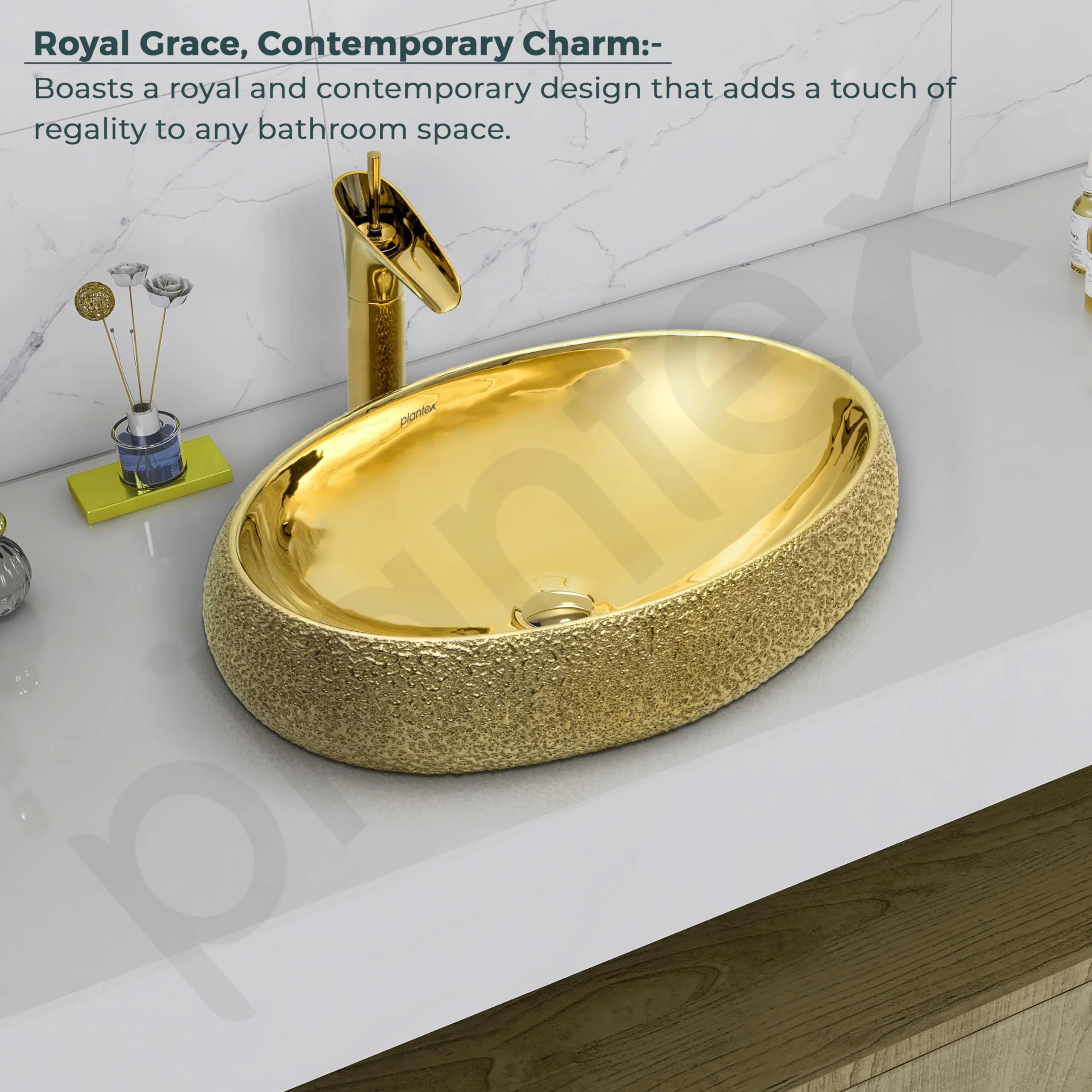 Plantex Table Top Wash Basin For Bathroom/Designer Ceramic Basin/Countertop Vessel Sink Basin - Indo-European Collection (EQTT-028, 23.6 x 16 x 6 Inch) - Image 5