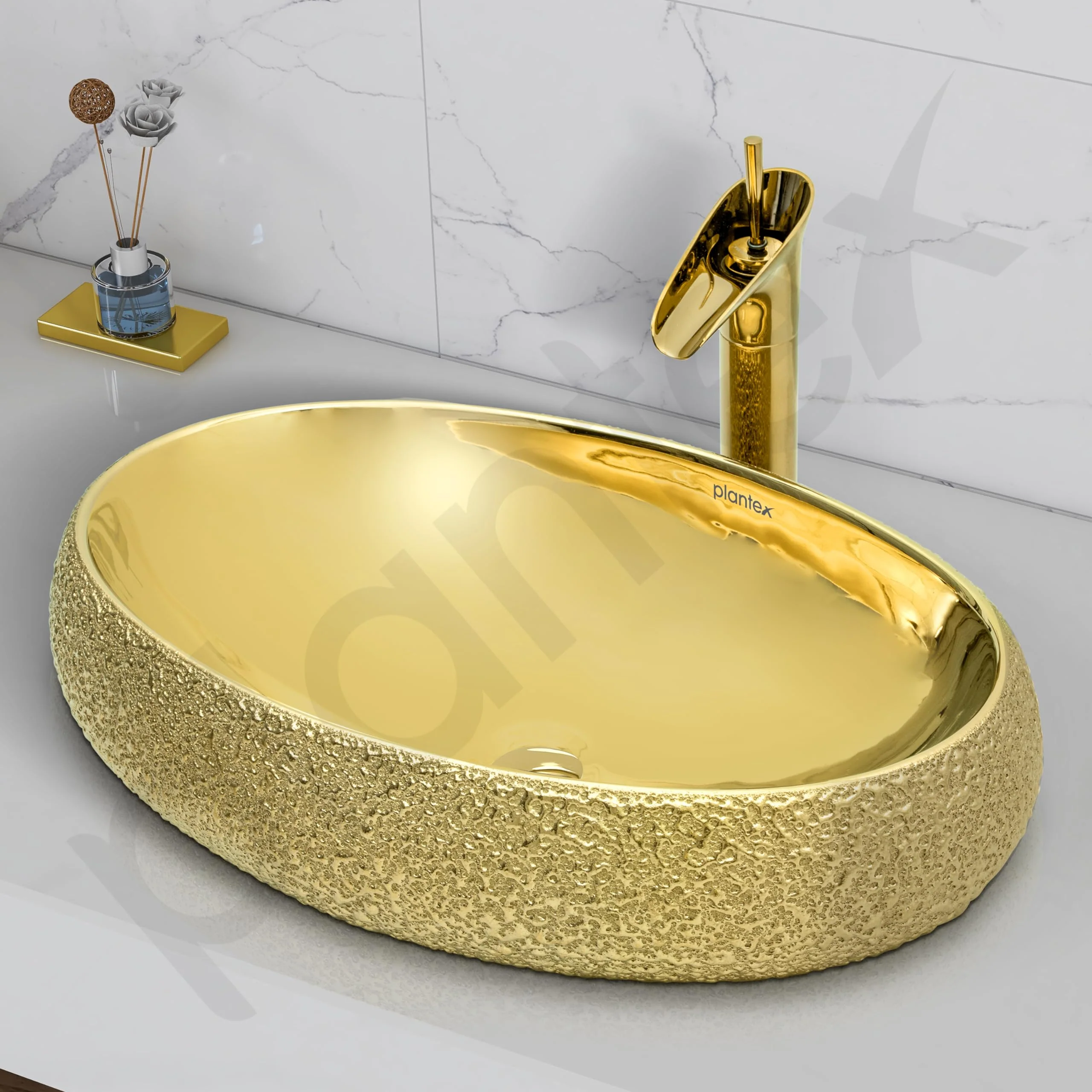 Plantex Table Top Wash Basin For Bathroom/Designer Ceramic Basin/Countertop Vessel Sink Basin - Indo-European Collection (EQTT-028, 23.6 x 16 x 6 Inch) - Image 7