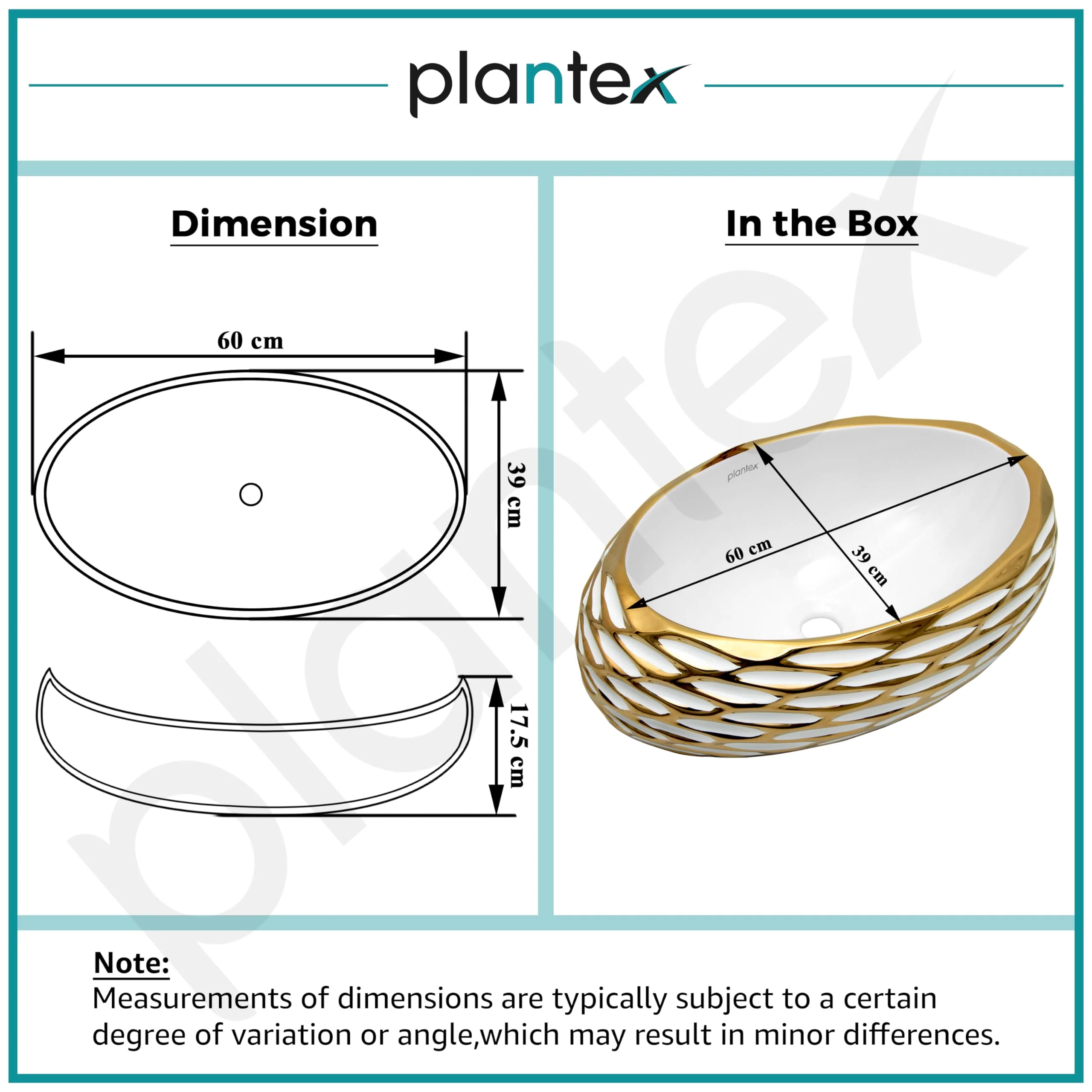 Plantex Table Top Wash Basin For Bathroom/Designer Ceramic Basin/Countertop Vessel Sink Basin - Indo-European Collection (EQTT-593, 23.5 x 15 x 7 Inch) - Image 2