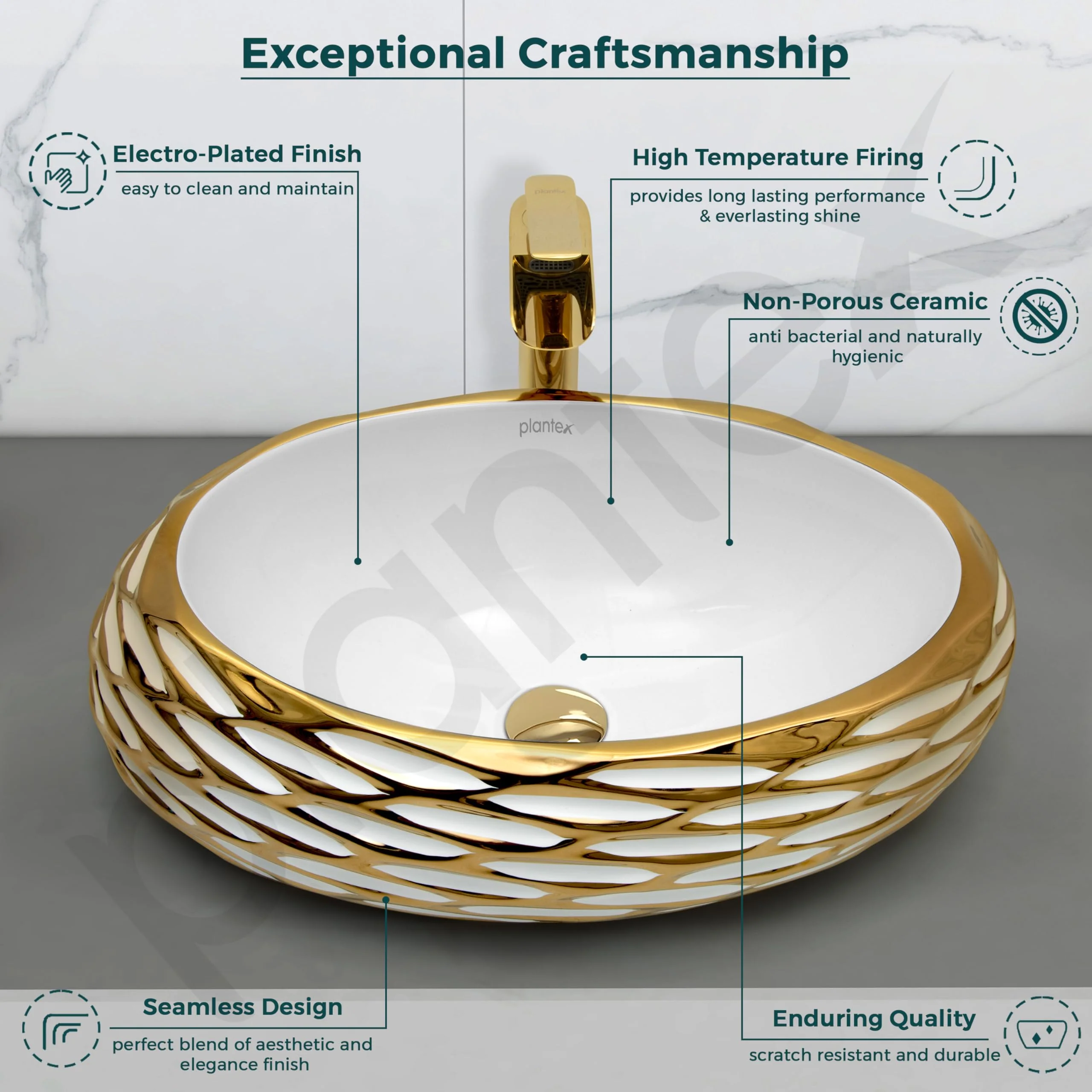 Plantex Table Top Wash Basin For Bathroom/Designer Ceramic Basin/Countertop Vessel Sink Basin - Indo-European Collection (EQTT-593, 23.5 x 15 x 7 Inch) - Image 3