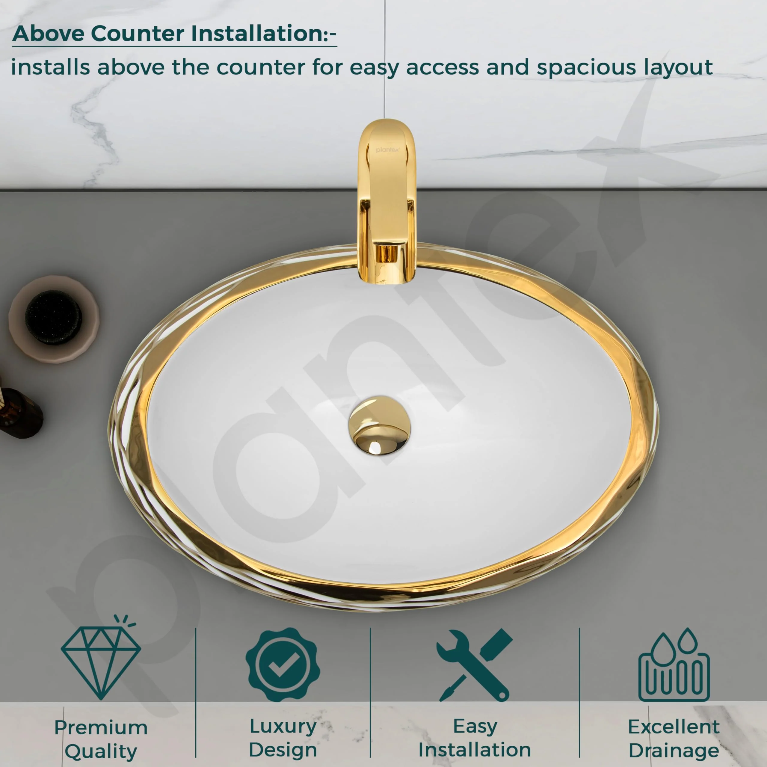 Plantex Table Top Wash Basin For Bathroom/Designer Ceramic Basin/Countertop Vessel Sink Basin - Indo-European Collection (EQTT-593, 23.5 x 15 x 7 Inch) - Image 4