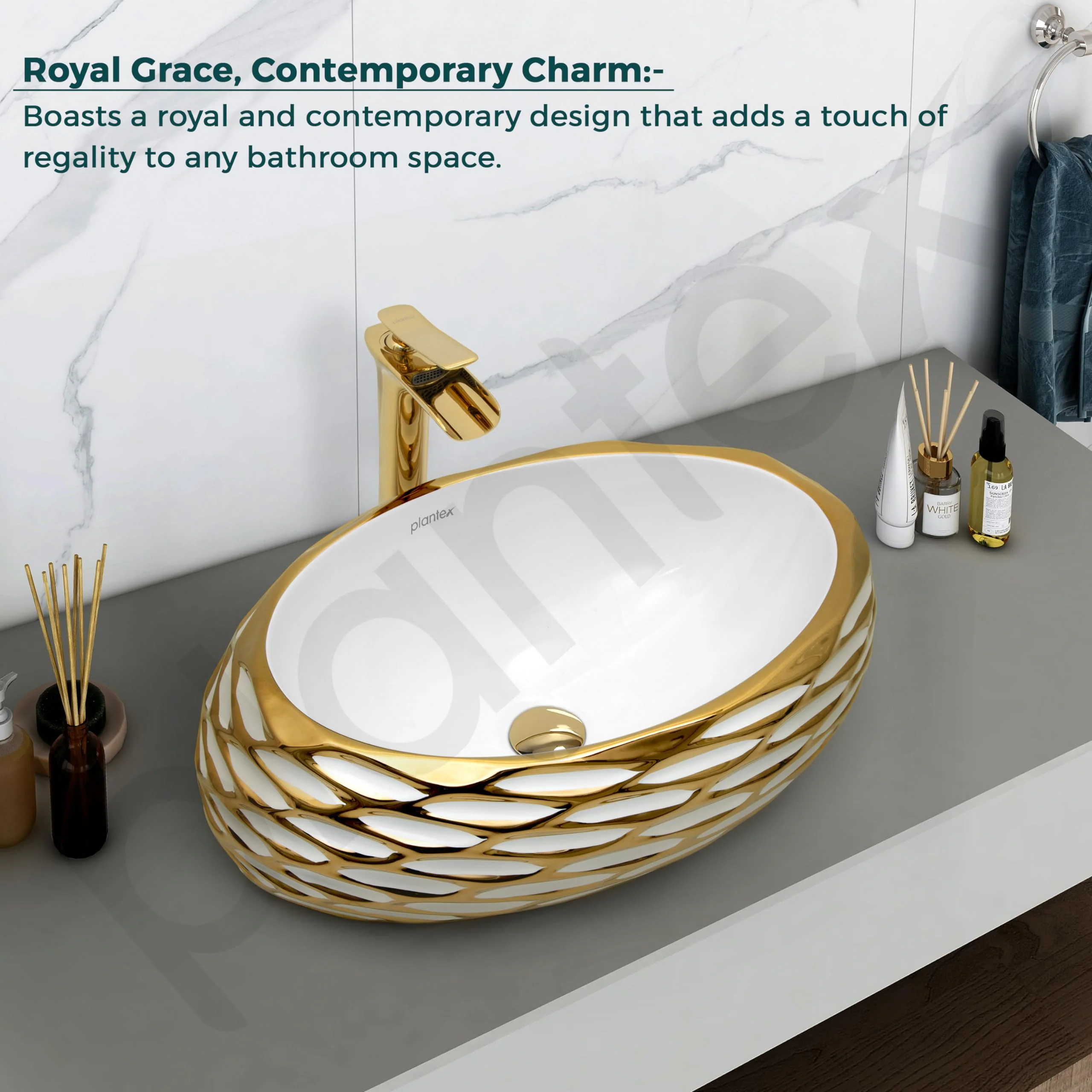 Plantex Table Top Wash Basin For Bathroom/Designer Ceramic Basin/Countertop Vessel Sink Basin - Indo-European Collection (EQTT-593, 23.5 x 15 x 7 Inch) - Image 5