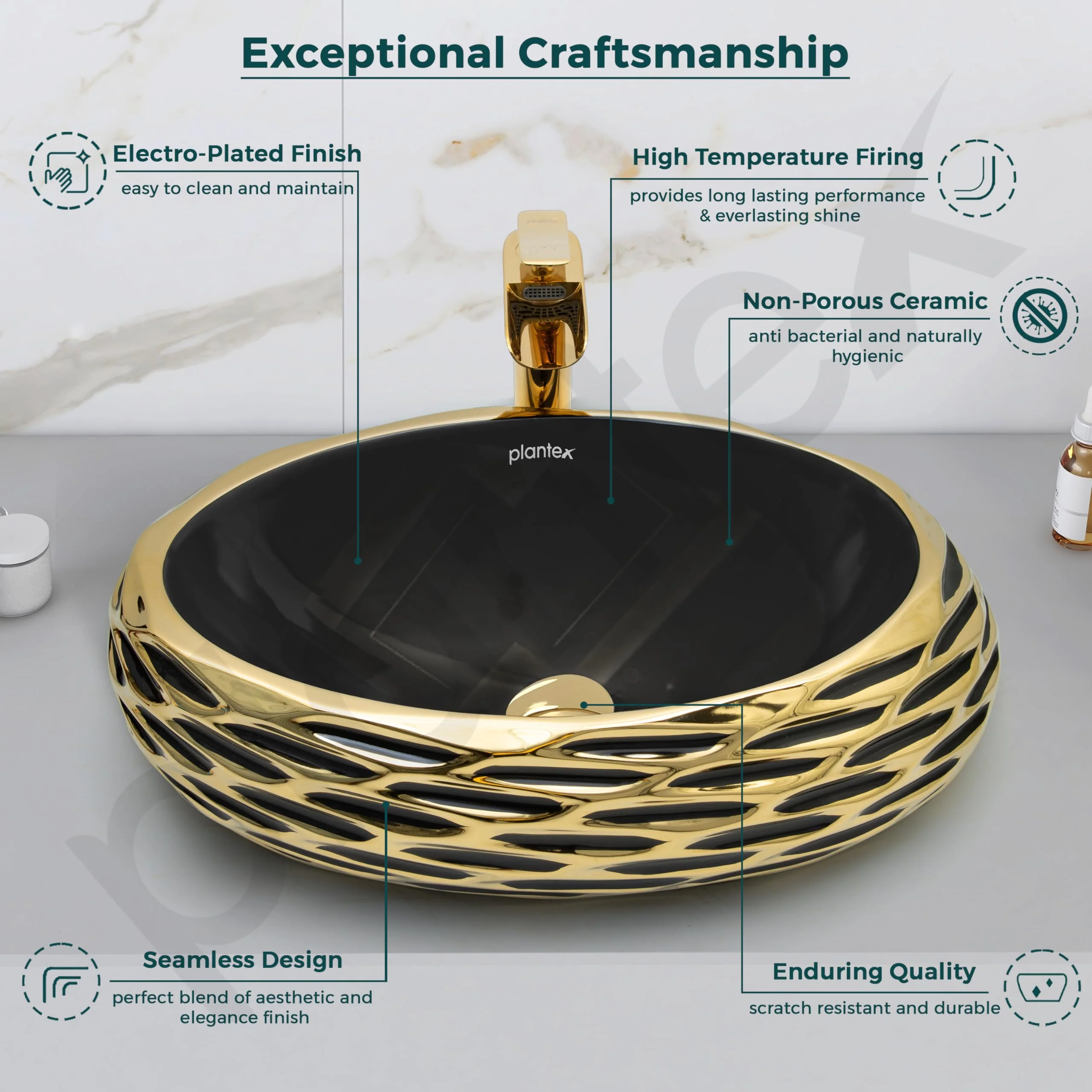 Plantex Table Top Wash Basin For Bathroom/Designer Ceramic Basin/Countertop Vessel Sink Basin - Indo-European Collection (EQTT-594, 23 x 16 x 7 Inch) - Image 2