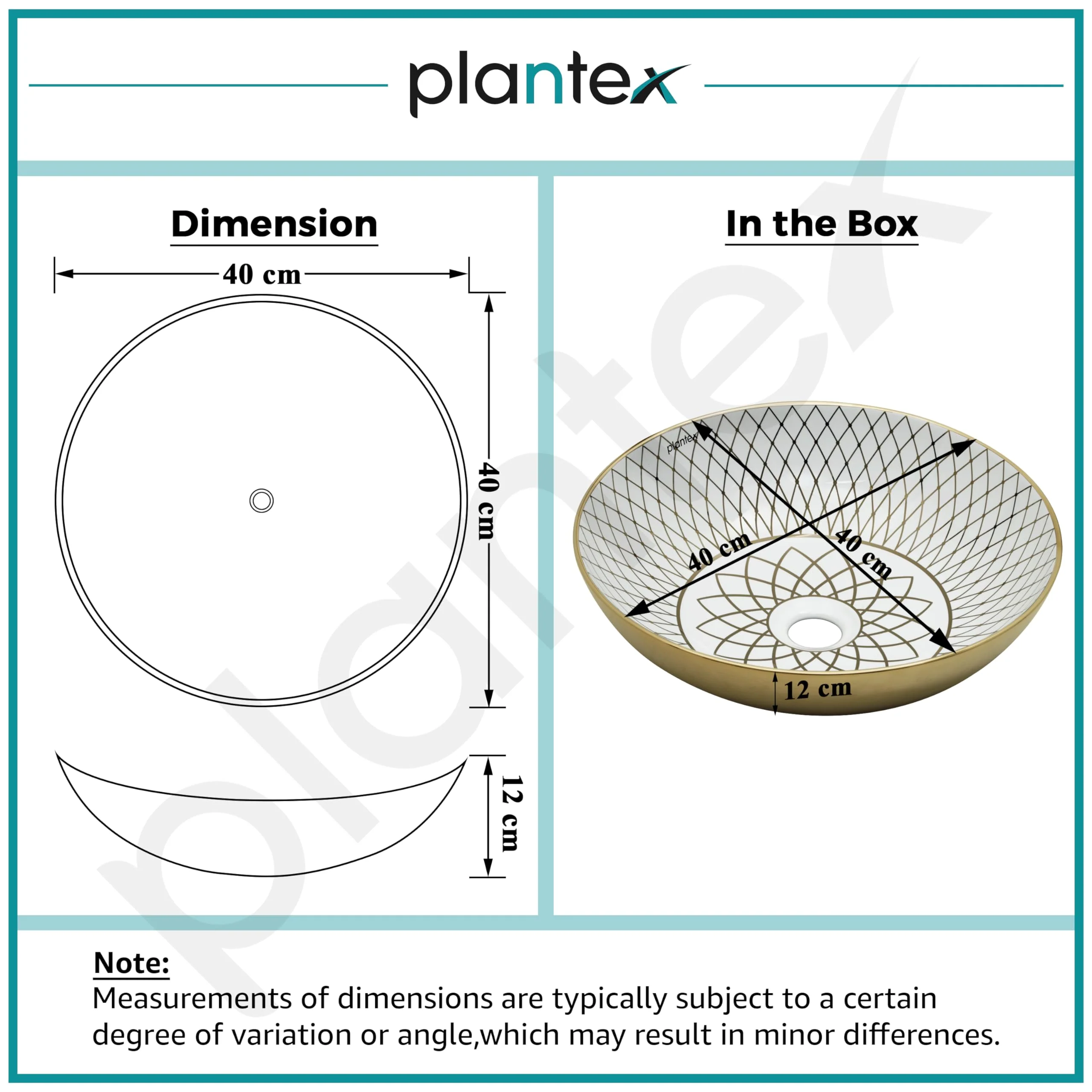 Plantex Table Top Wash Basin For Bathroom/Designer Ceramic Basin/Countertop Vessel Sink Basin - Indo-European Collection (NC-664, 16 x 16 x 5 Inch) - Image 2