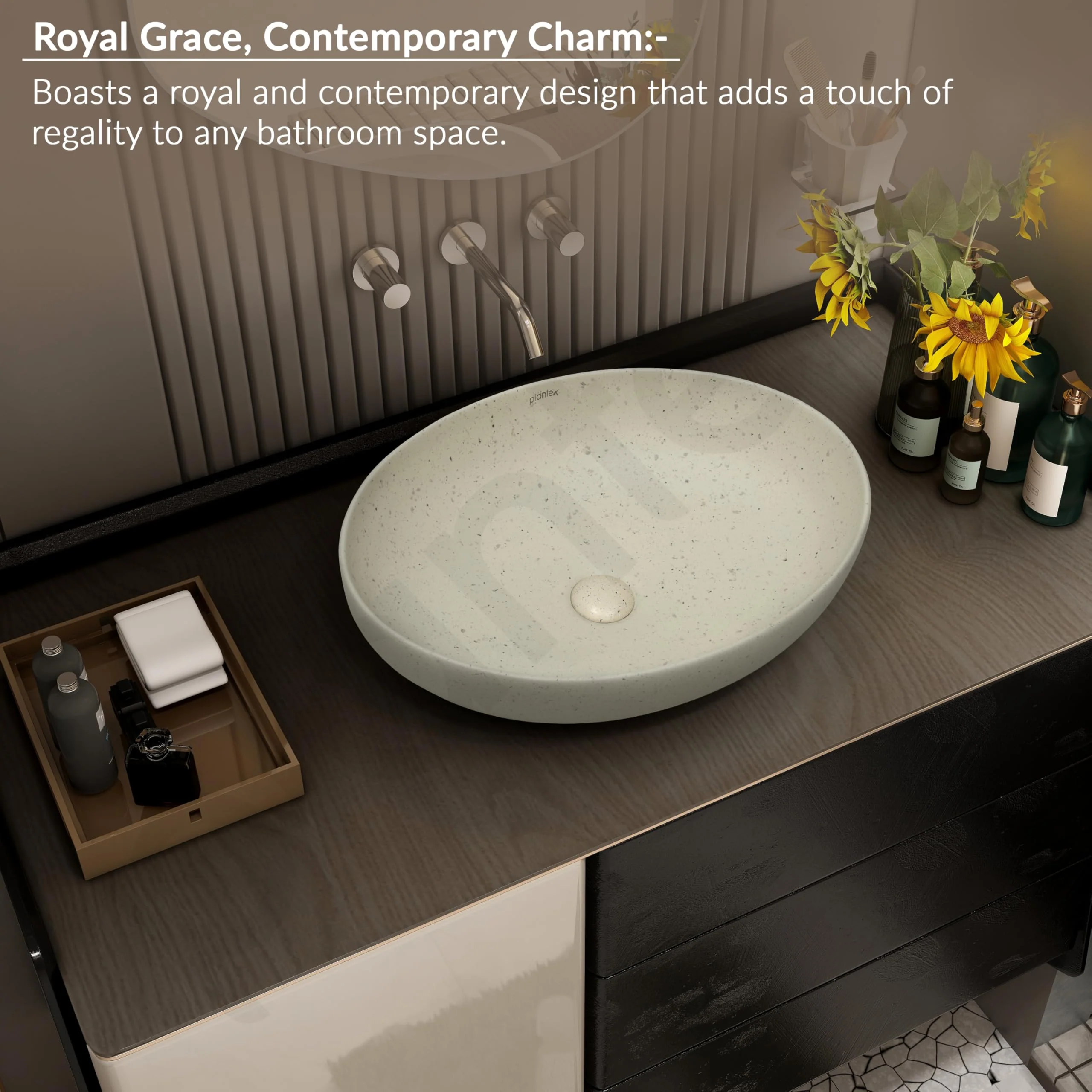Plantex Table Top Wash Basin for Bathroom/Designer Ceramic Basin/Countertop Vessel Sink Basin/Wash Basin Over Counter for Home/Office (Beige - 20.5 x 15.5 x 5 Inch) - Image 2