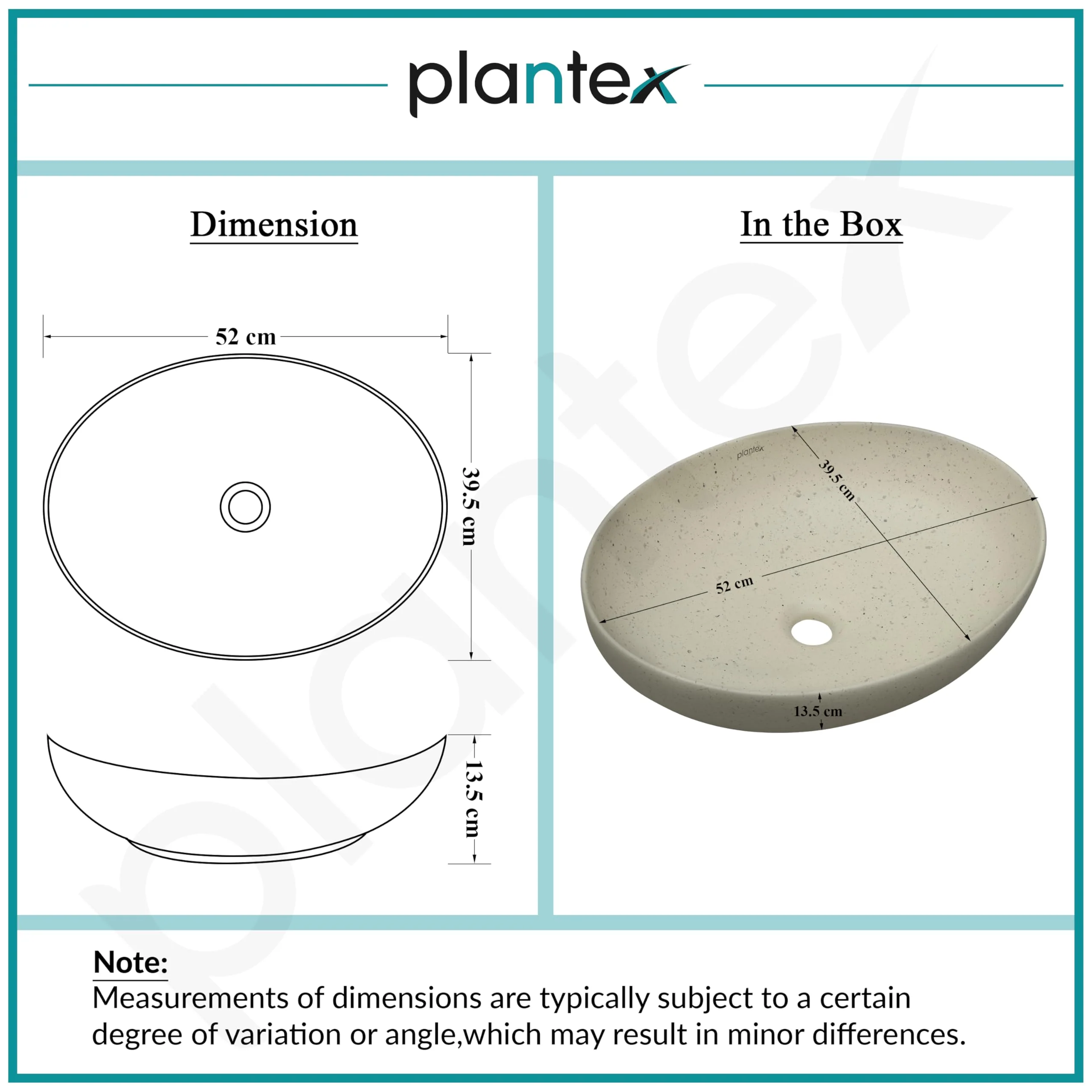 Plantex Table Top Wash Basin for Bathroom/Designer Ceramic Basin/Countertop Vessel Sink Basin/Wash Basin Over Counter for Home/Office (Beige - 20.5 x 15.5 x 5 Inch) - Image 3