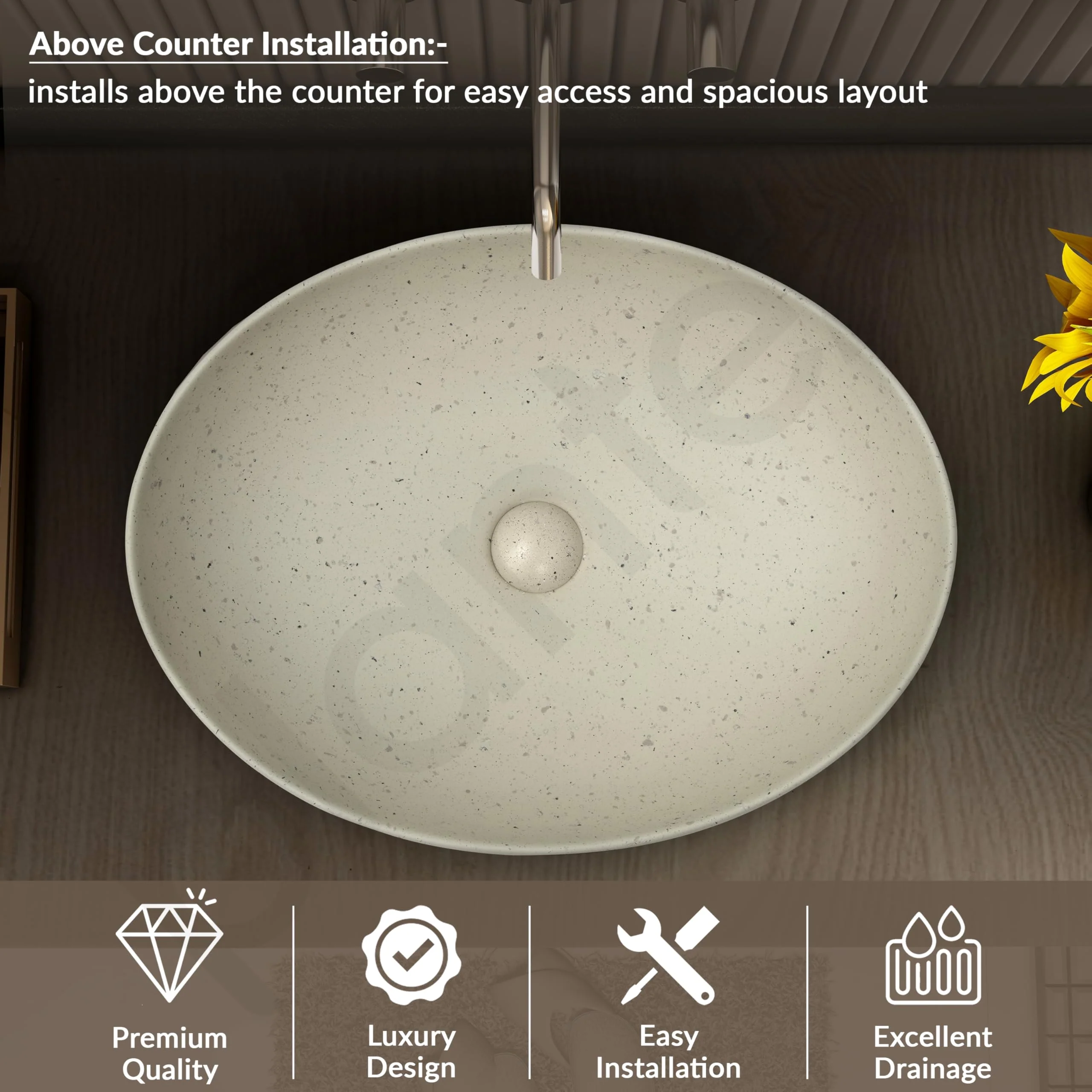 Plantex Table Top Wash Basin for Bathroom/Designer Ceramic Basin/Countertop Vessel Sink Basin/Wash Basin Over Counter for Home/Office (Beige - 20.5 x 15.5 x 5 Inch) - Image 5