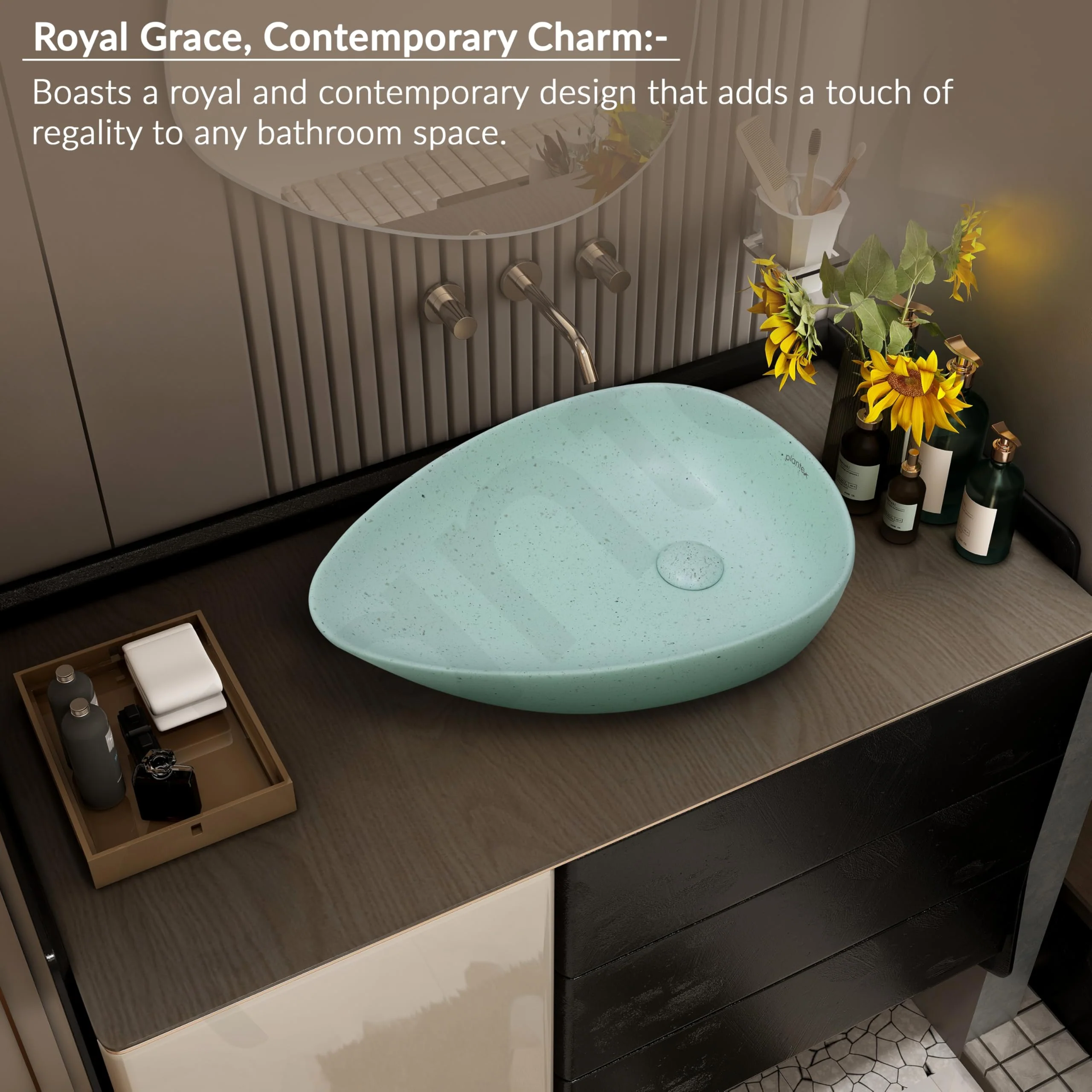 Plantex Table Top Wash Basin for Bathroom/Designer Ceramic Basin/Oval Countertop Vessel Sink Basin for Home/Office (Pistachio Green - 22 x 15 x 5 Inch) - Image 2