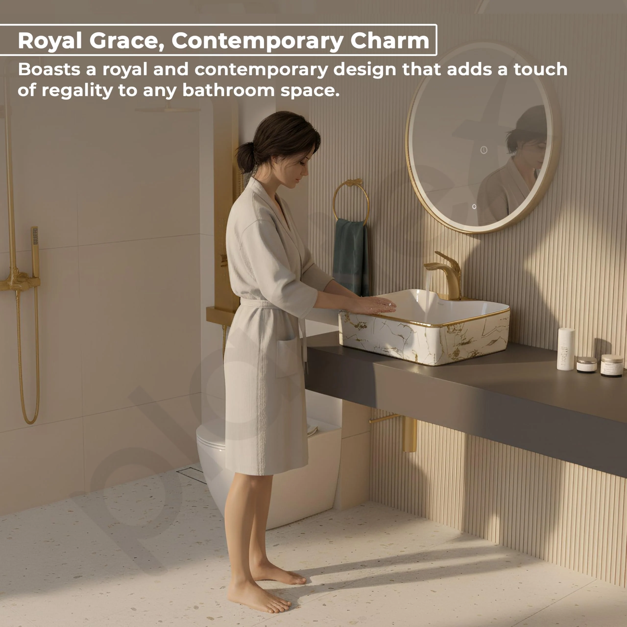 Plantex Table Top Washbasin For Bathroom/Designer Ceramic Basin/Countertop Vessel Sink Basin - Indo-European Collection (EQTT-224, 19 x 15 x 5.5 Inch) - Image 4