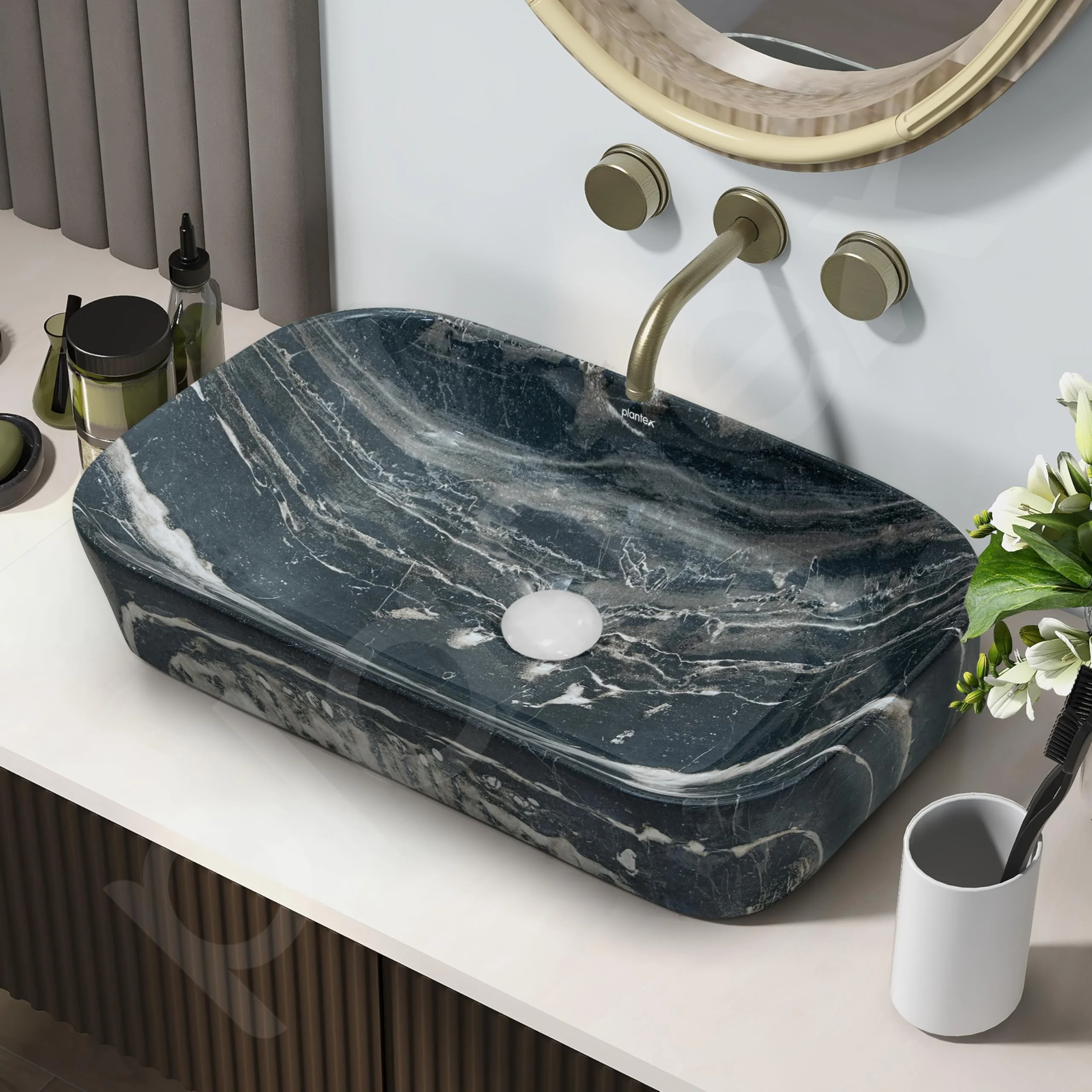 Plantex Tabletop Basin for Bathroom/Ceramic Marble Wash Basin/Rectangle Countertop Hand Washbasin for Home/Office (21.5x14x5 Inch - Marble Finish) - Image 6