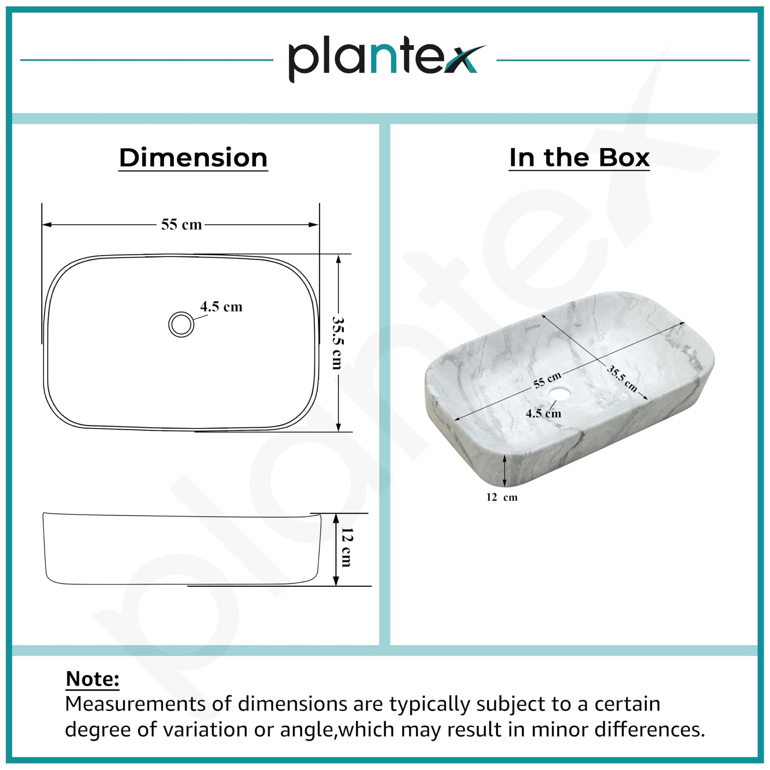 Plantex Tabletop Wash Basin/Bathroom Sink/Wash Basin Over Counter/Designer Ceramic Wash Basin for Bathroom (21.5x114x4.5 Inch - Marble Finish) - Image 3