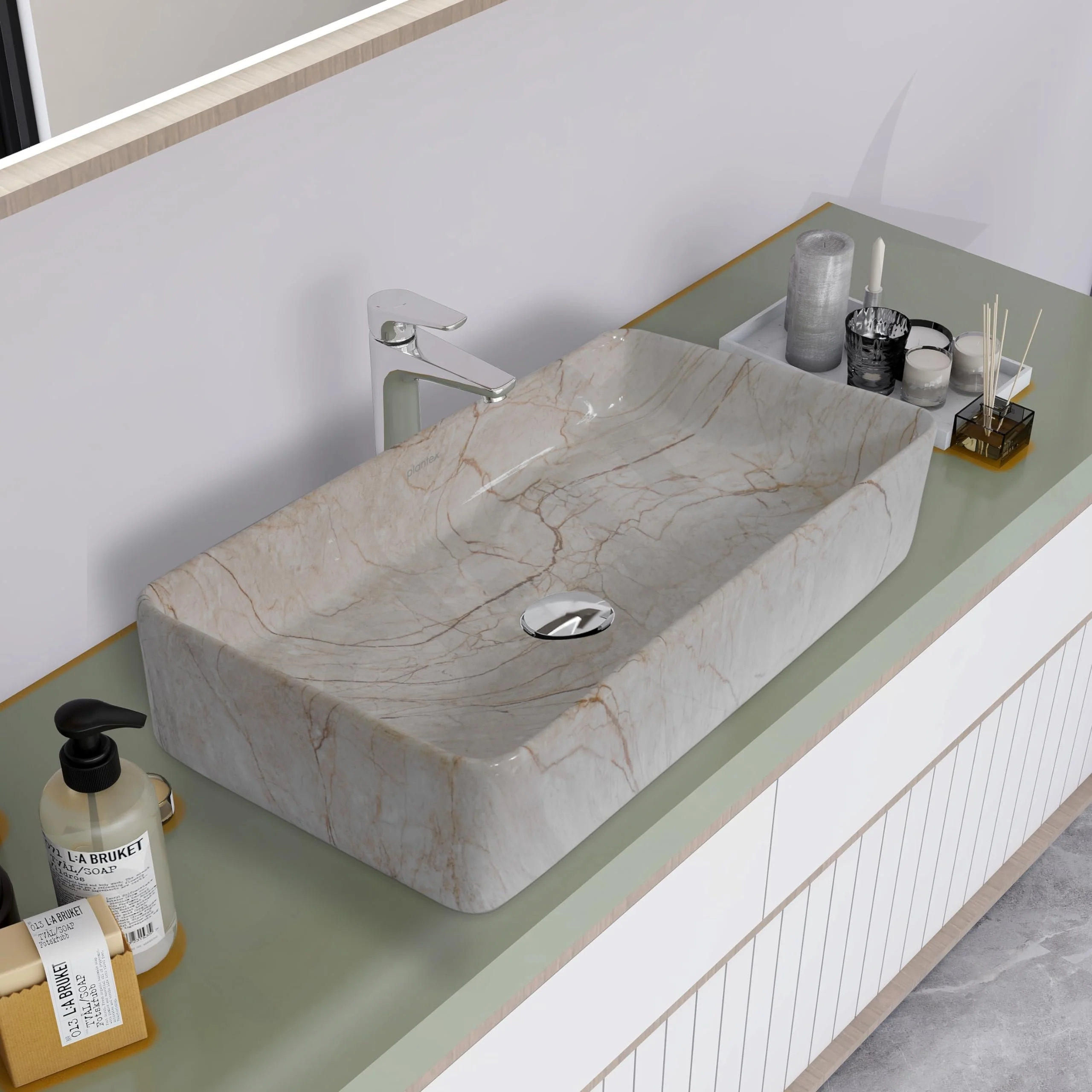 Plantex Tabletop Wash Basin/Bathroom Sink/Wash Basin Over Counter/Designer Ceramic Wash Basin for Bathroom (Marble Finish, 24 x 13 x 5 Inch) - Image 5