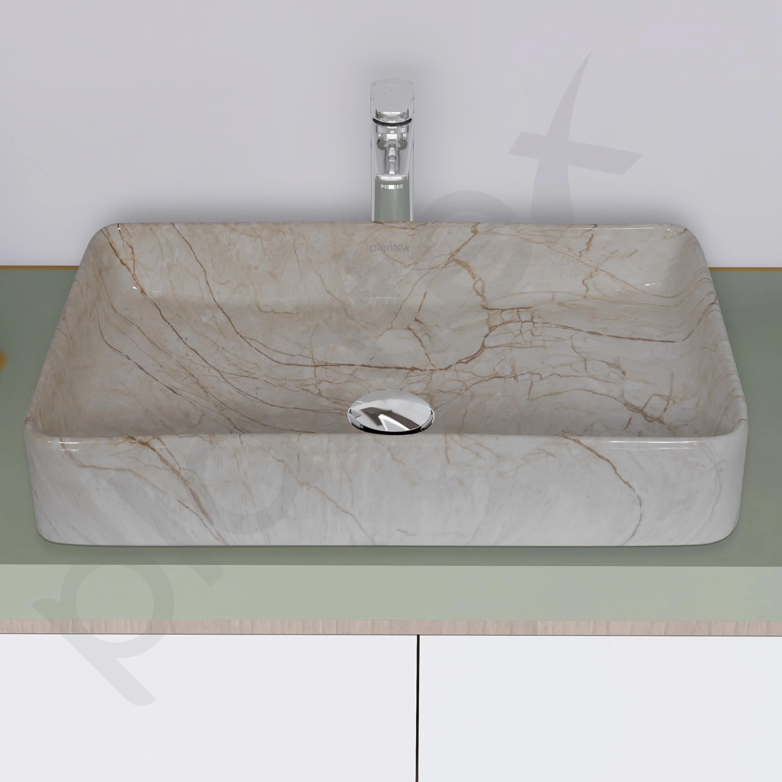Plantex Tabletop Wash Basin/Bathroom Sink/Wash Basin Over Counter/Designer Ceramic Wash Basin for Bathroom (Marble Finish, 24 x 13 x 5 Inch) - Image 6
