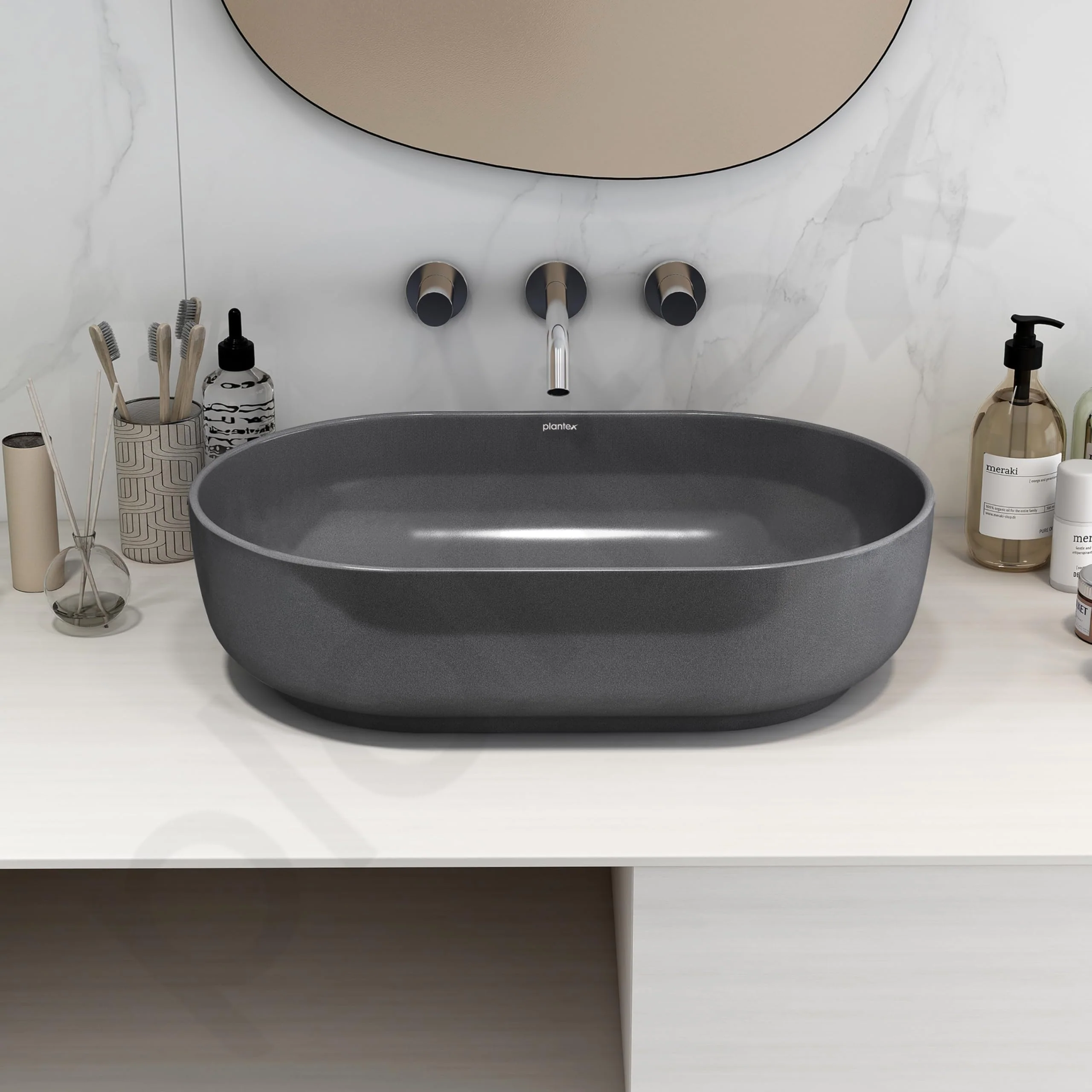 Plantex Tabletop Wash Basin for Bathroom/Designer Ceramic Basin/Countertop Wash Basin/Home/Office (Metalic grey - 22 x 14 x 6 Inch) - Image 6