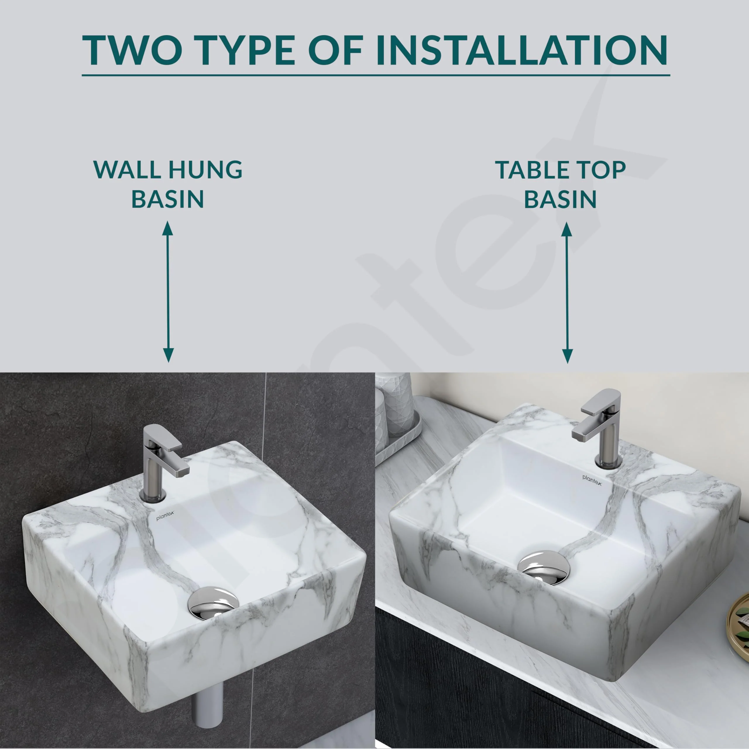 Plantex Tabletop Wash Basin for Bathroom/Designer Ceramic Basin/Rectangle Countertop Wash Basin/Home/Office (13 x 11.5 x 5 Inch) - Image 2