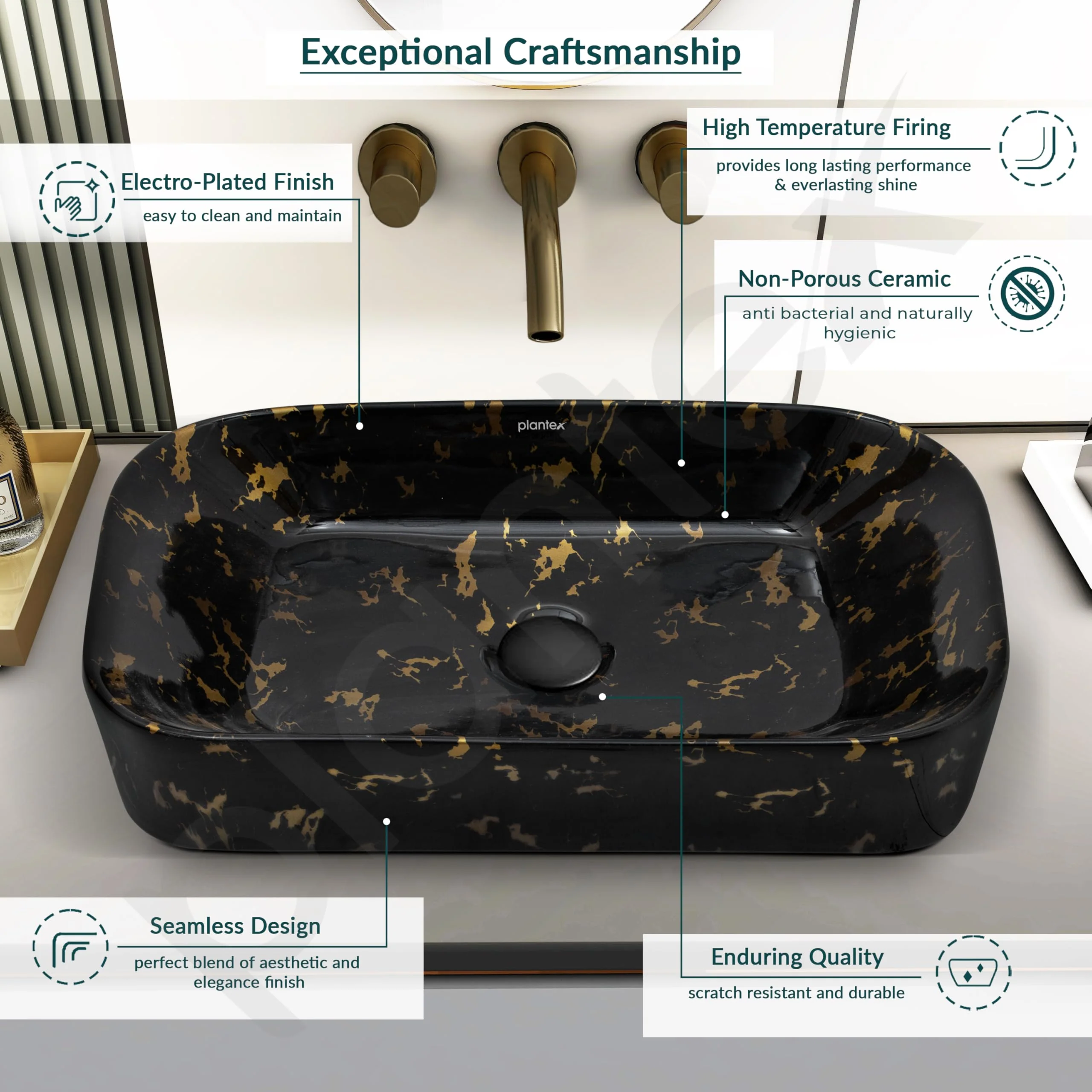 Plantex Tabletop Wash Basin for Bathroom/Designer Ceramic Basin/Rectangle Countertop Wash Basin/Home/Office (21.5 x 14 x 4.5 Inch) - Image 4