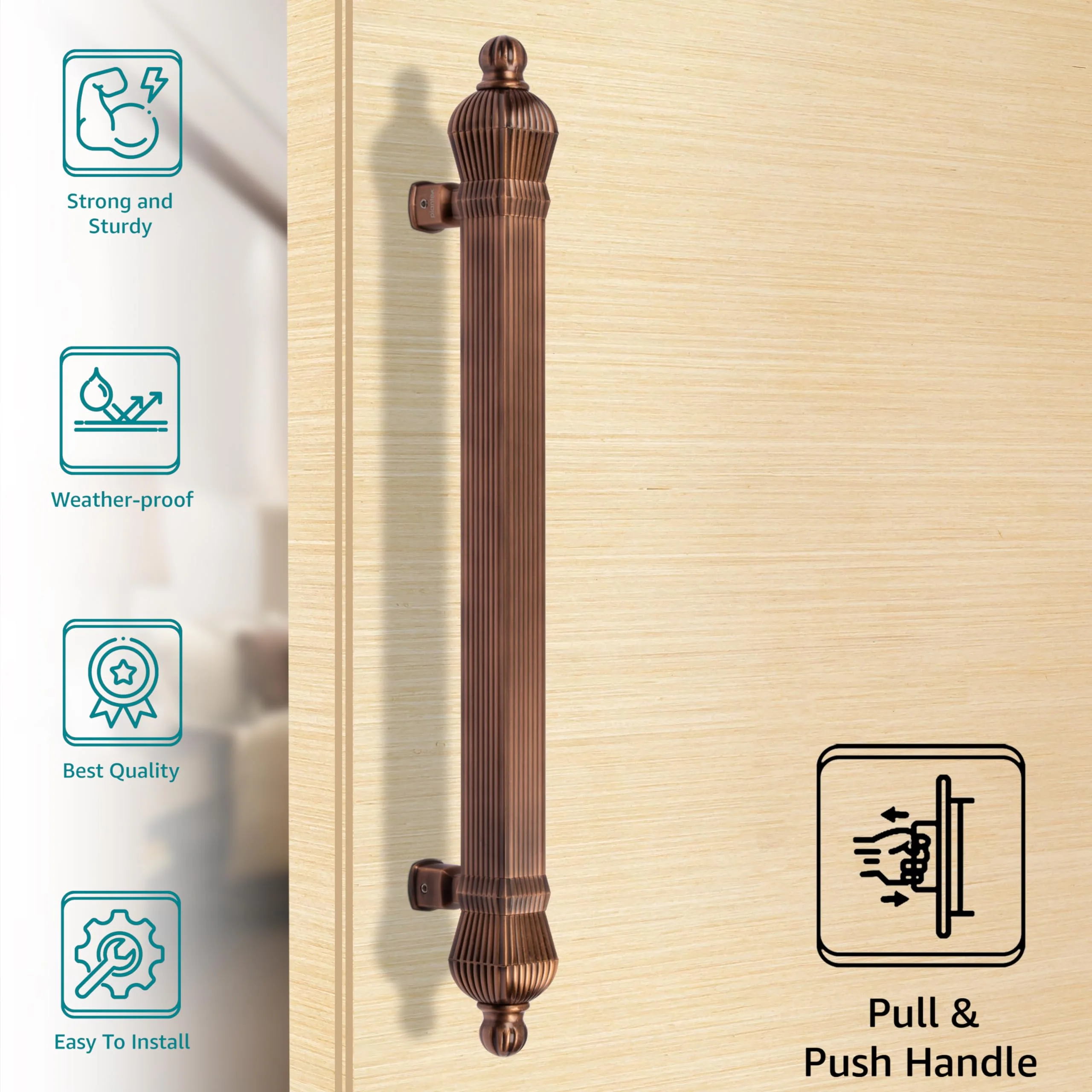 Plantex Taj Heavy Duty Main Door Handle - 17-Inch Pull Push Handle for Doors - Pack of 1 (319-Copper Antique Finish) - 3 Years Warranty - Image 2
