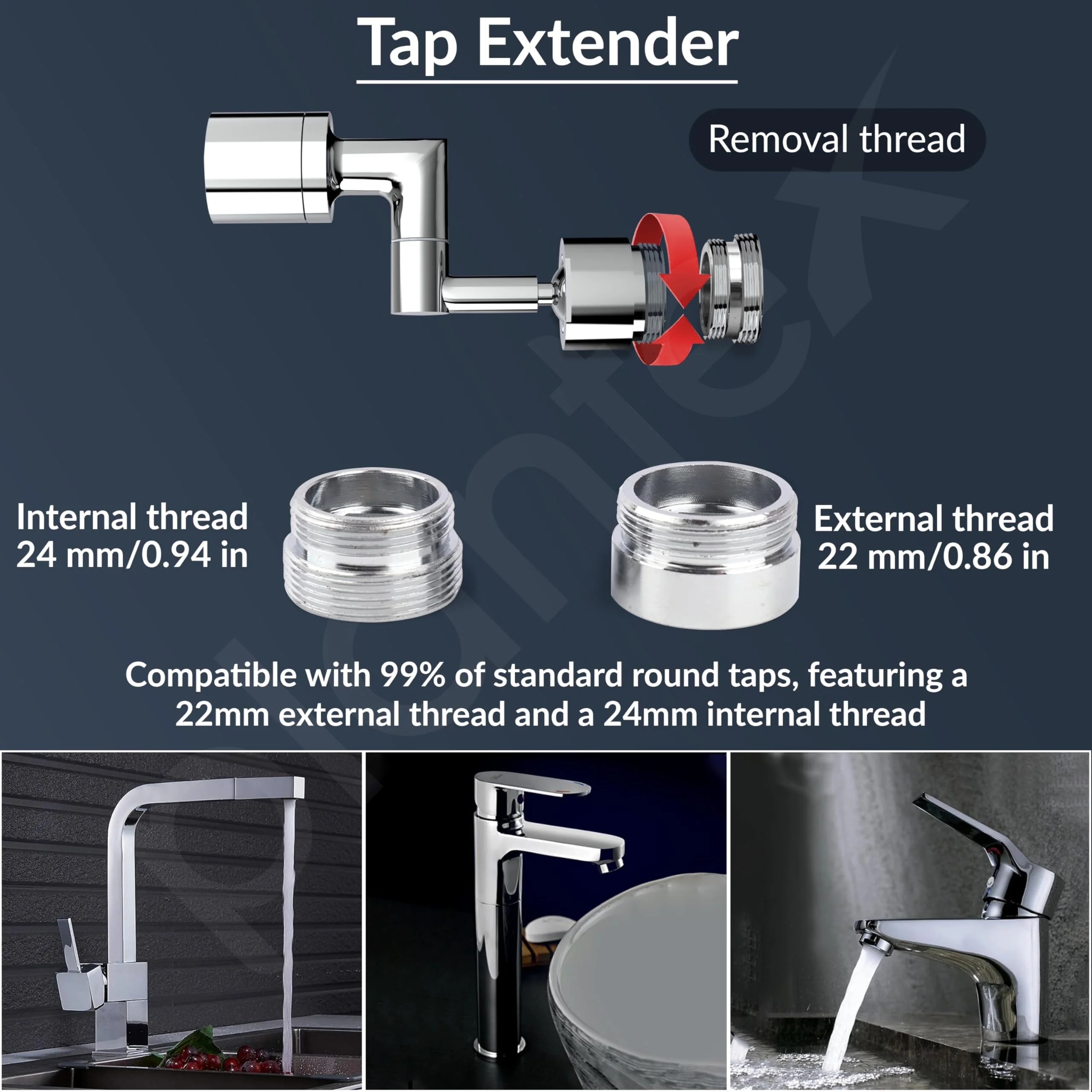 Plantex Tap Aerator for Kitchen/Tap Extender for Kitchen Sink/Tap Extension for Kitchen/Water Saving Movable Sink Faucet/Fits F22 and M24 mm tap (XL-2042/Chrome) - Image 5