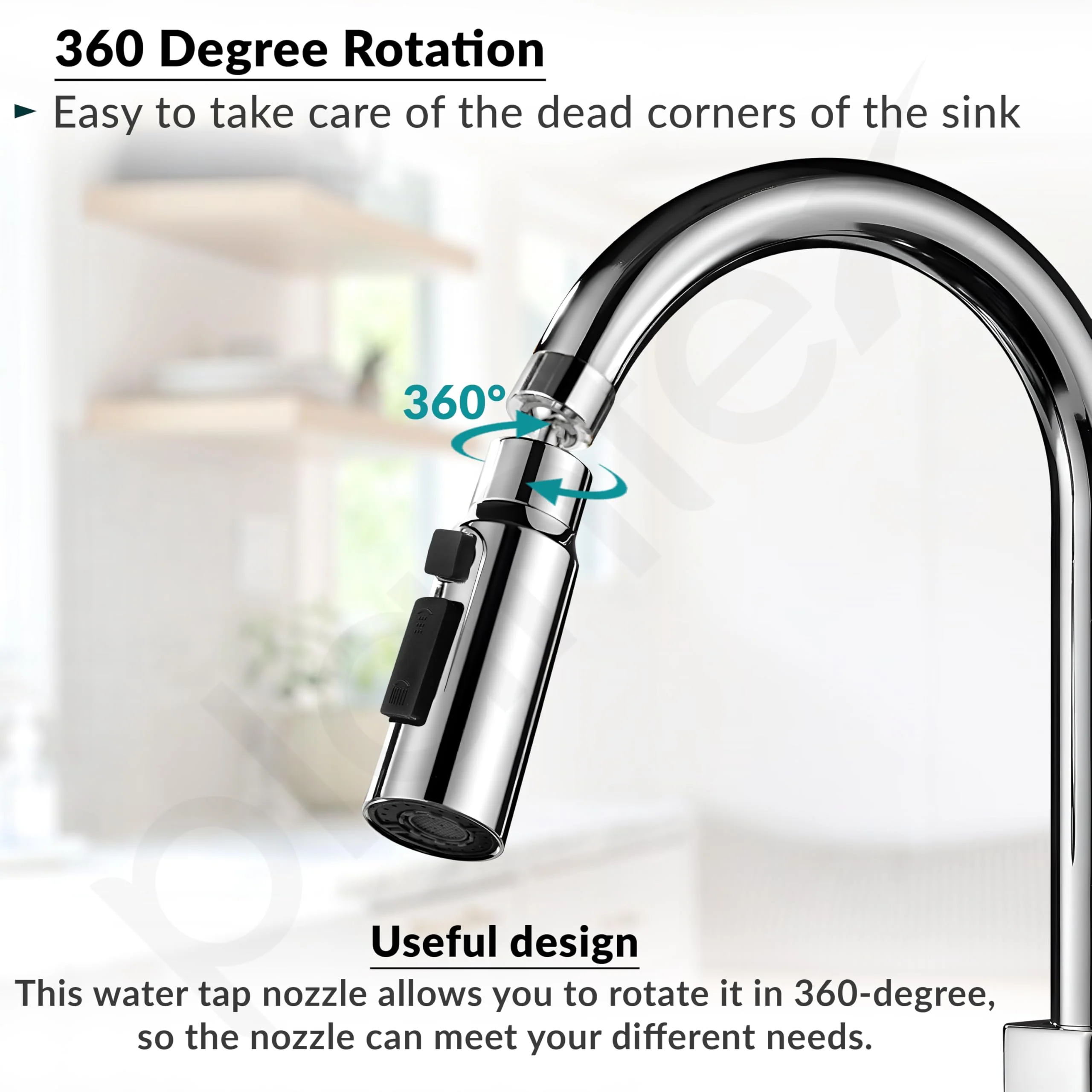 Plantex Tap Extension for Kitchen Sink/360° Swivel Kitchen Sink Faucet Aerator/Upto 70% Water Saving/3 Anti-Splash Modes Sprayer/Fits F22 and M24 mm Tap (XL-2047 Chrome) - Image 2