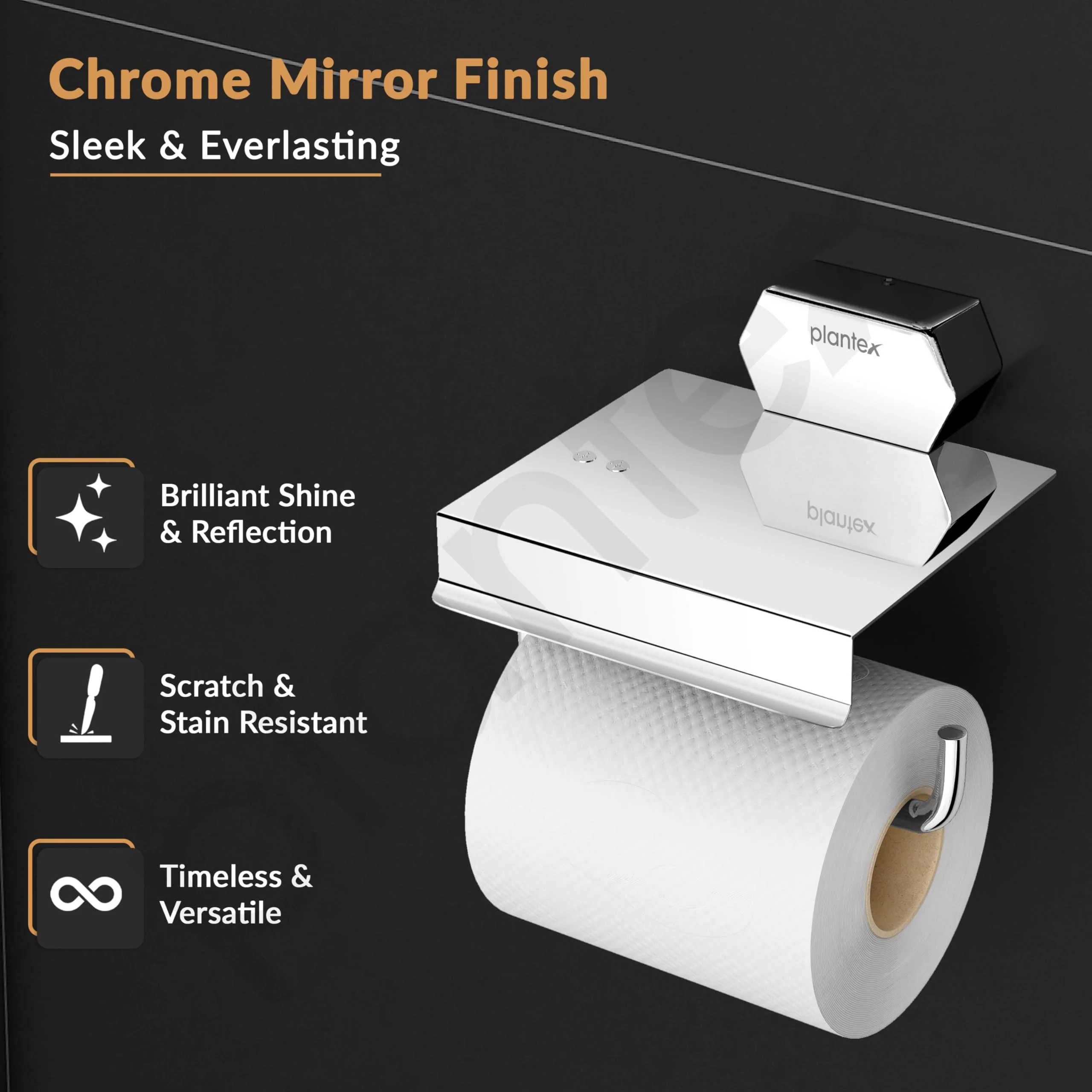 Plantex Toilet Paper Holder for Bathroom/304 Grade Stainless Steel Tissue Paper Roll Holder/Bathroom Accessories - Pack of 1 (Delta - 2809, Chrome) - Image 3