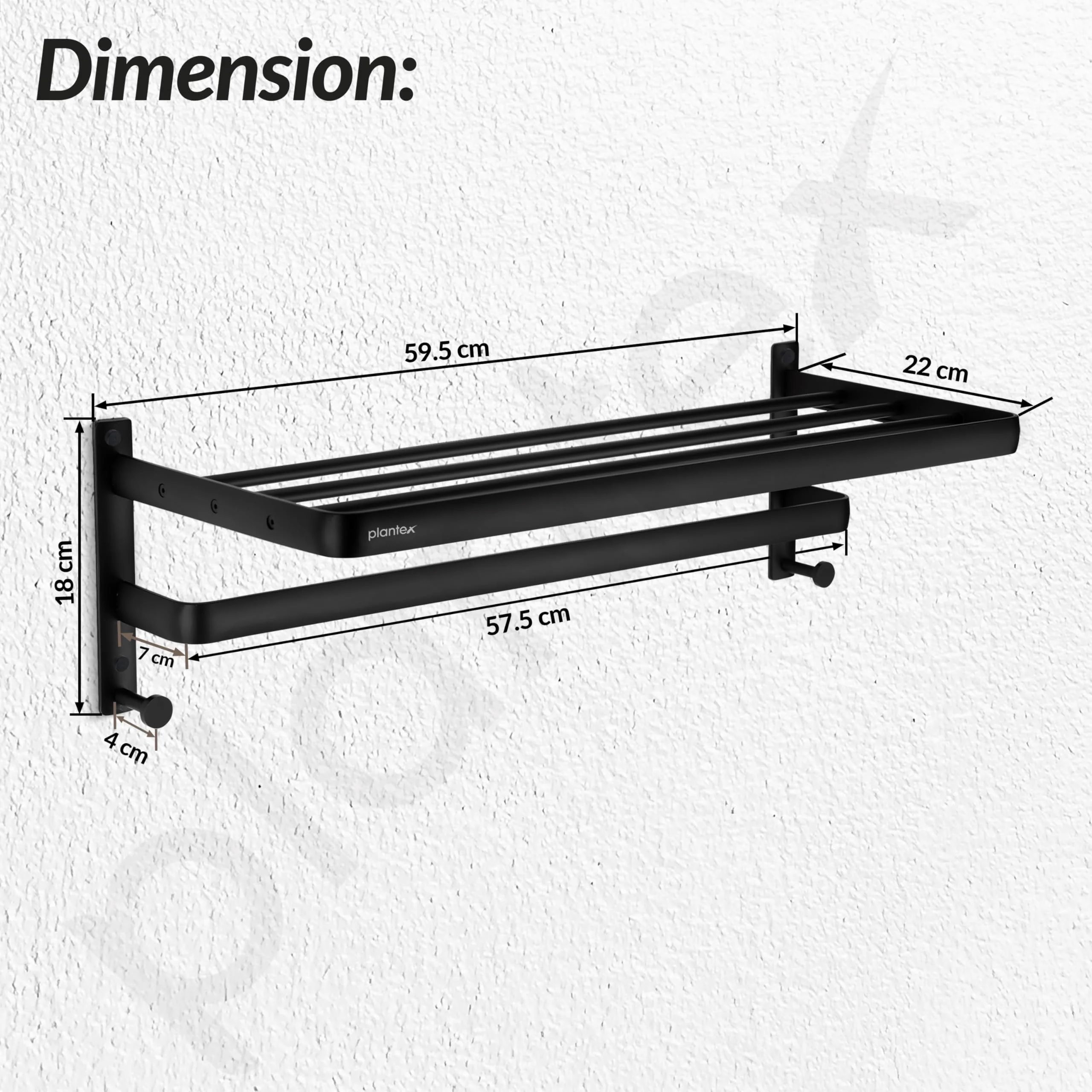 Plantex Towel Hanger for Bathroom/24 Inch Towel Rack/Bathroom Hanger for Clothes/Towel Holder/Bathroom Accessories -Pack of 1 (1509, Black) - Image 3