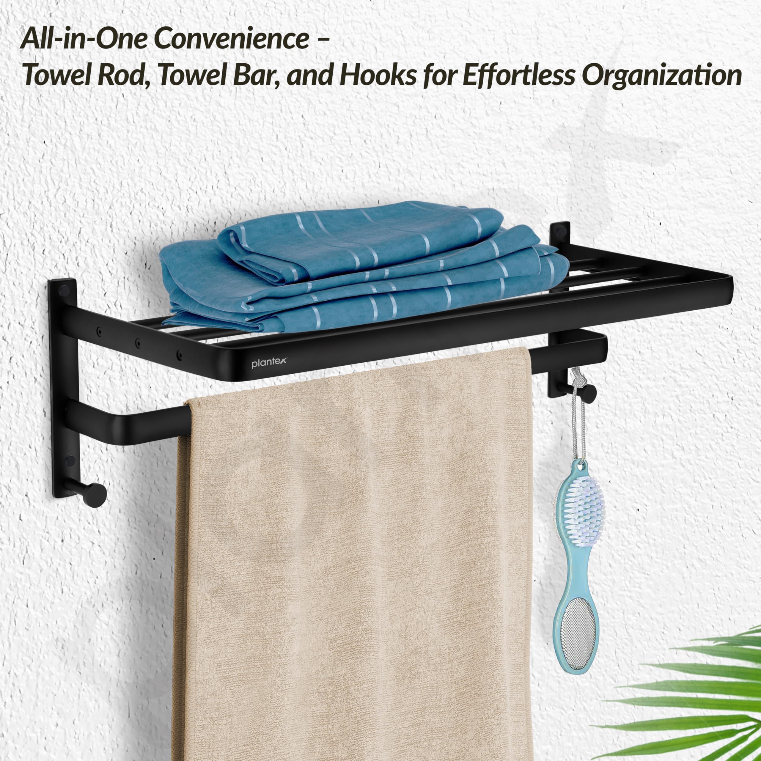 Plantex Towel Hanger for Bathroom/24 Inch Towel Rack/Bathroom Hanger for Clothes/Towel Holder/Bathroom Accessories -Pack of 1 (1509, Black) - Image 7