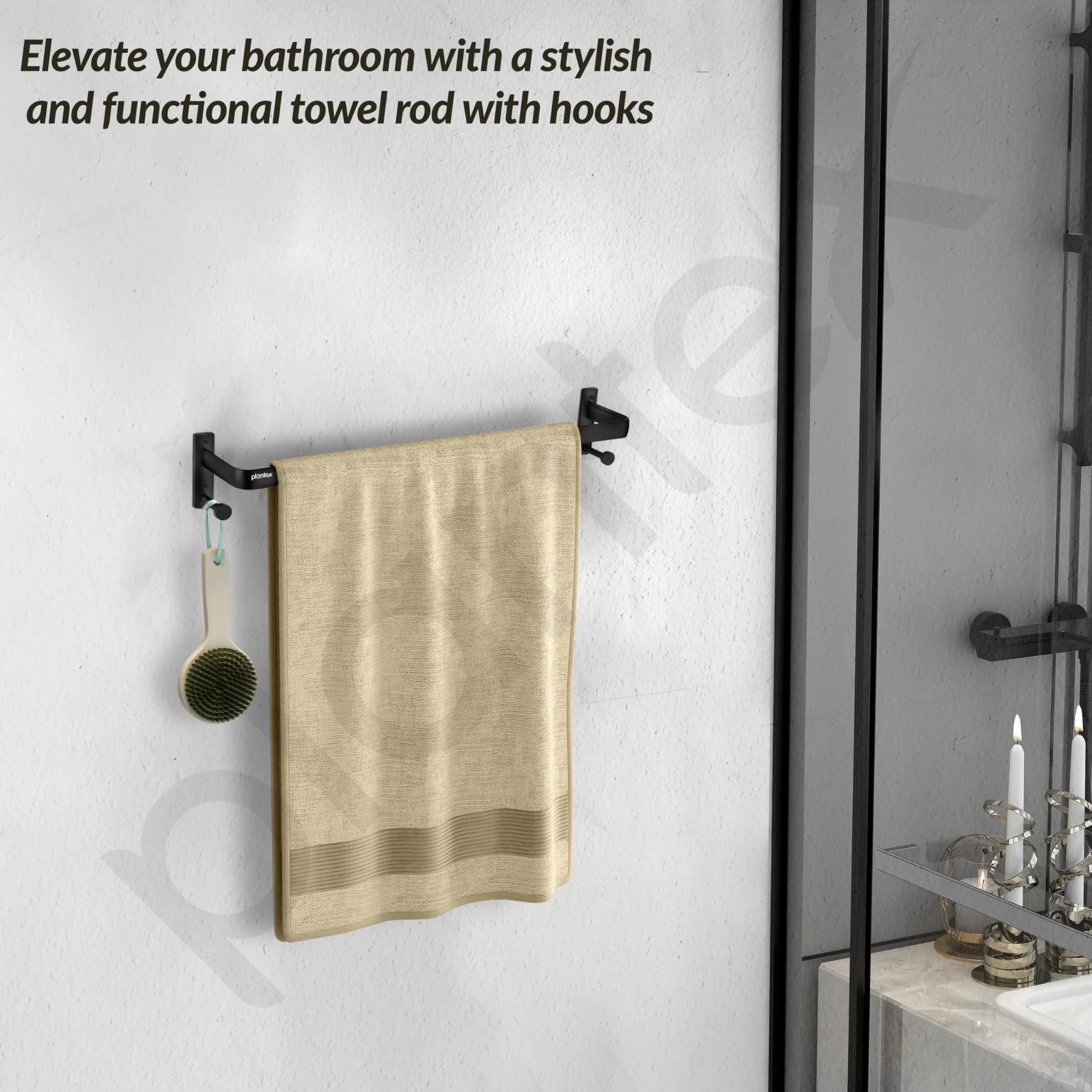 Plantex Towel Holder for Bathroom/24 inch Single Towel Rod/Towel Bar/Towel Hanger/Bathroom Accessories -Pack of 1 (1511, Black) - Image 5