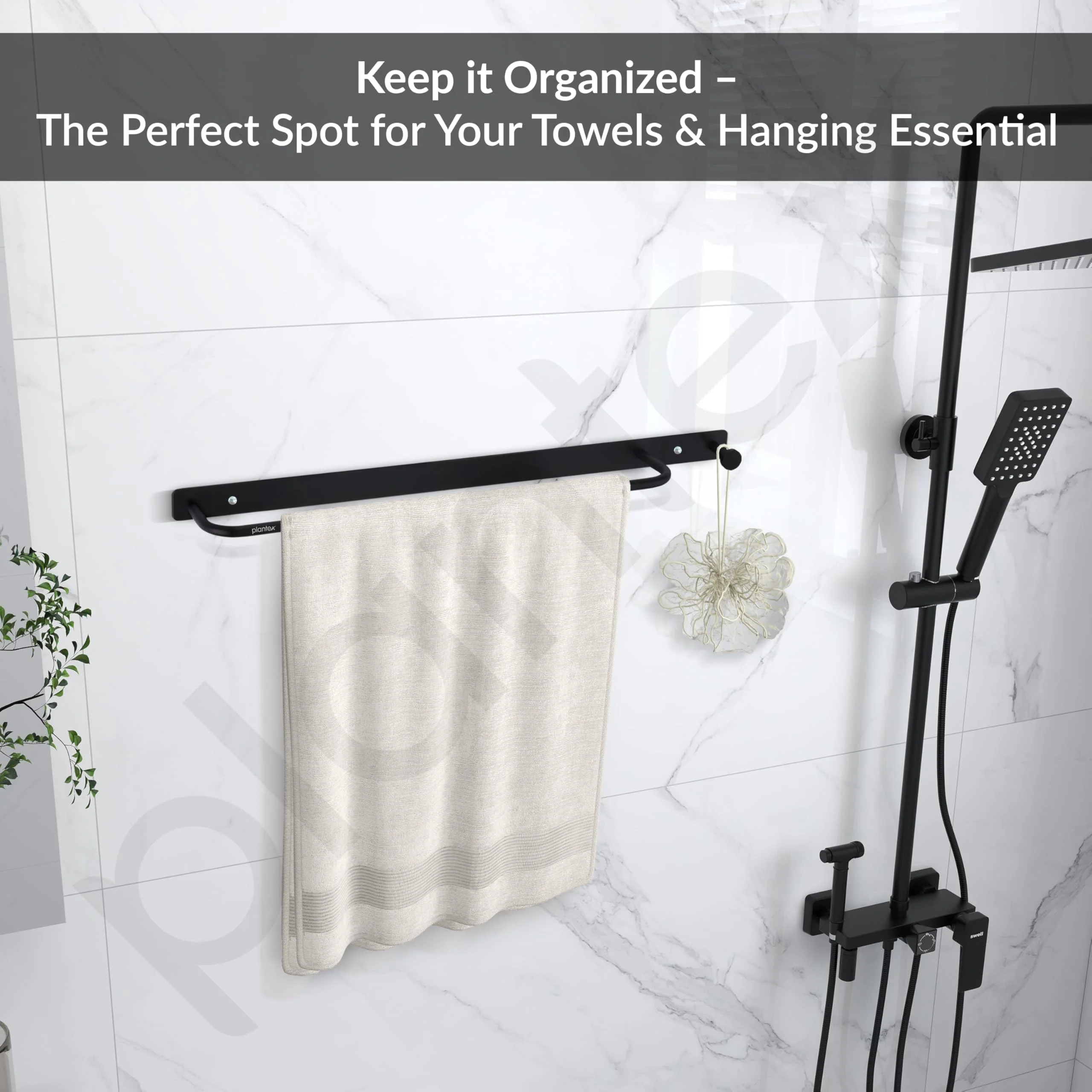 Plantex Towel Holder for Bathroom/Stainless Steel 24 inch Towel Rod/Towel Bar/Towel Hanger/Bathroom Accessories -Pack of 1 (Black) - Image 4