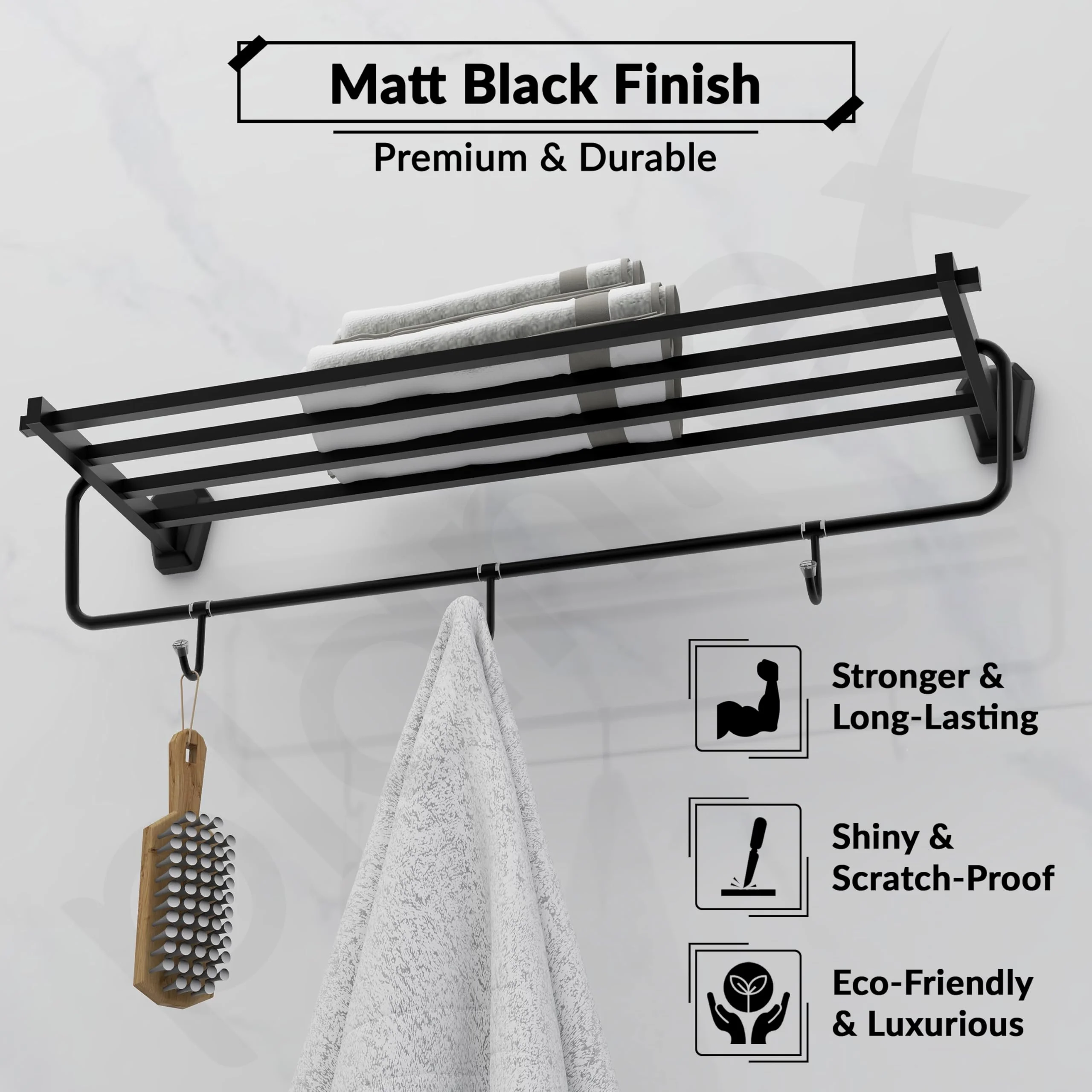 Plantex Towel Rack for Bathroom/304 Grade Stainless Steel Towel Stand/24 Inch Towel Hanger/Towel Holder/Bathroom Accessories - Pack of 1 (PMB-2401, Z-Black) - Image 2