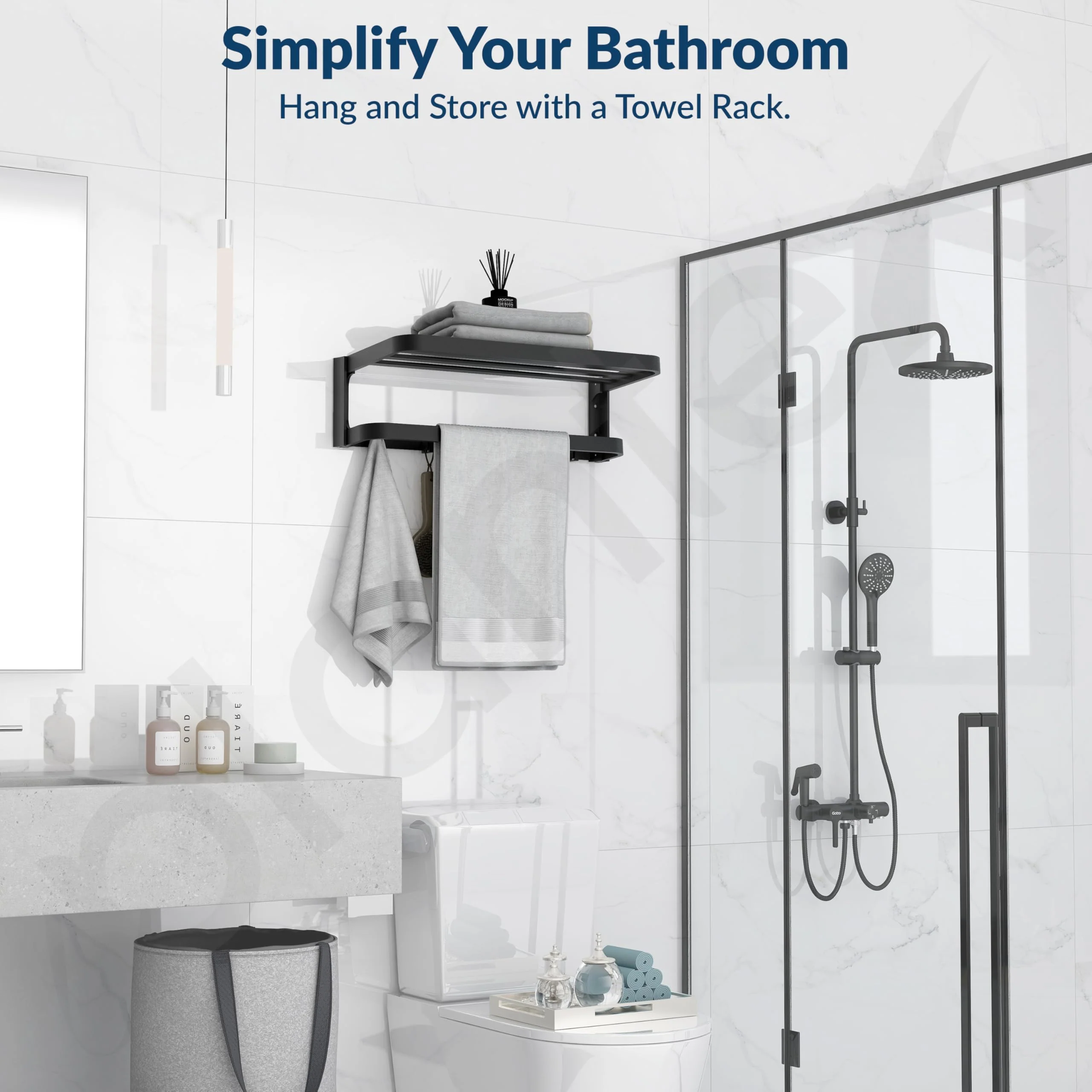 Plantex Towel Rack for Bathroom/Aluminium Towel Hanger/Towel Holder with Towel Rod and Hook/Towel Stand/24 Inch Towel Bar/Bathroom Accessories - (Black) - Image 2