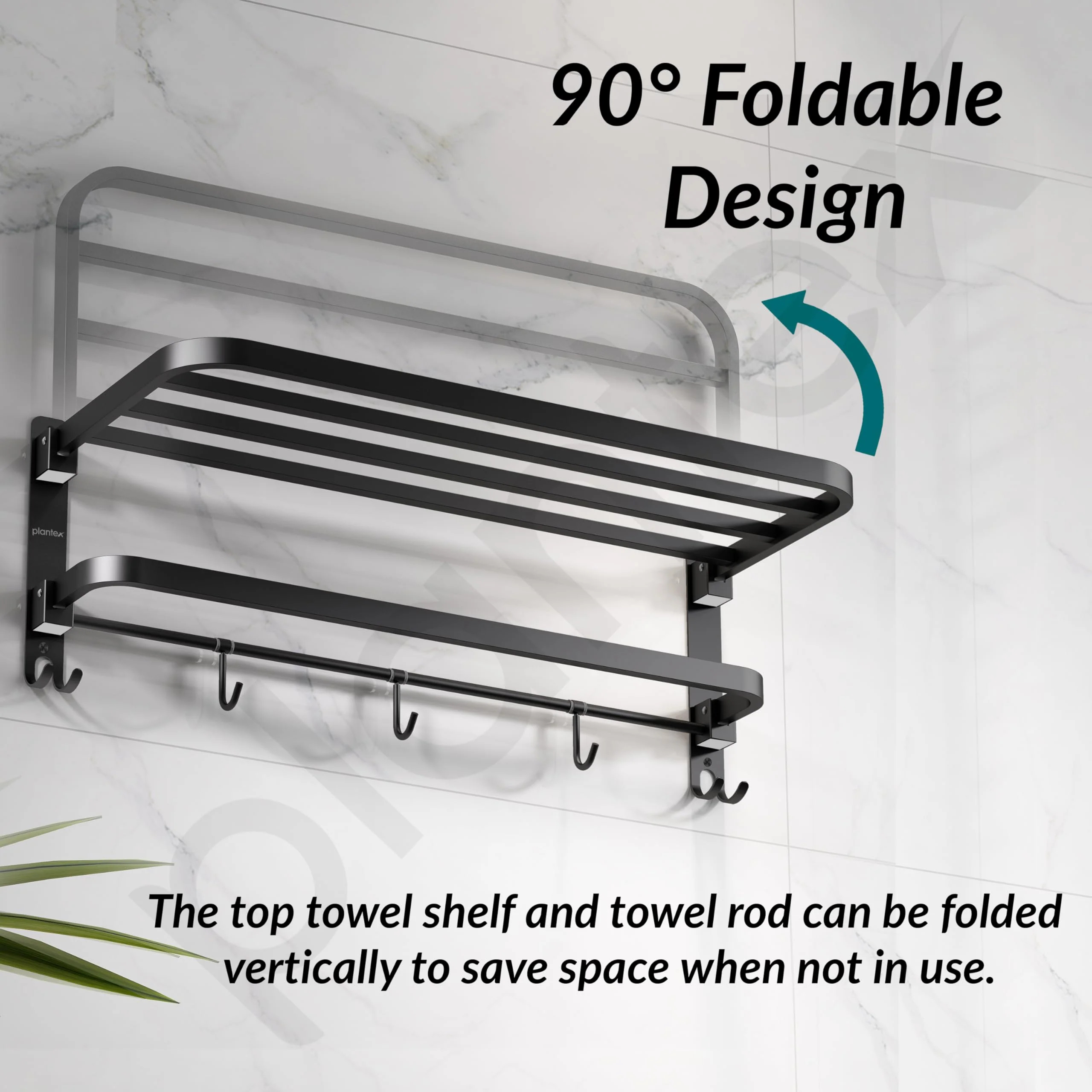 Plantex Towel Rack for Bathroom/Stainless Steel Towel Bar/24 Inch Towel Holder with Towel Rod/Bathroom Accessories - (Black) - Image 5