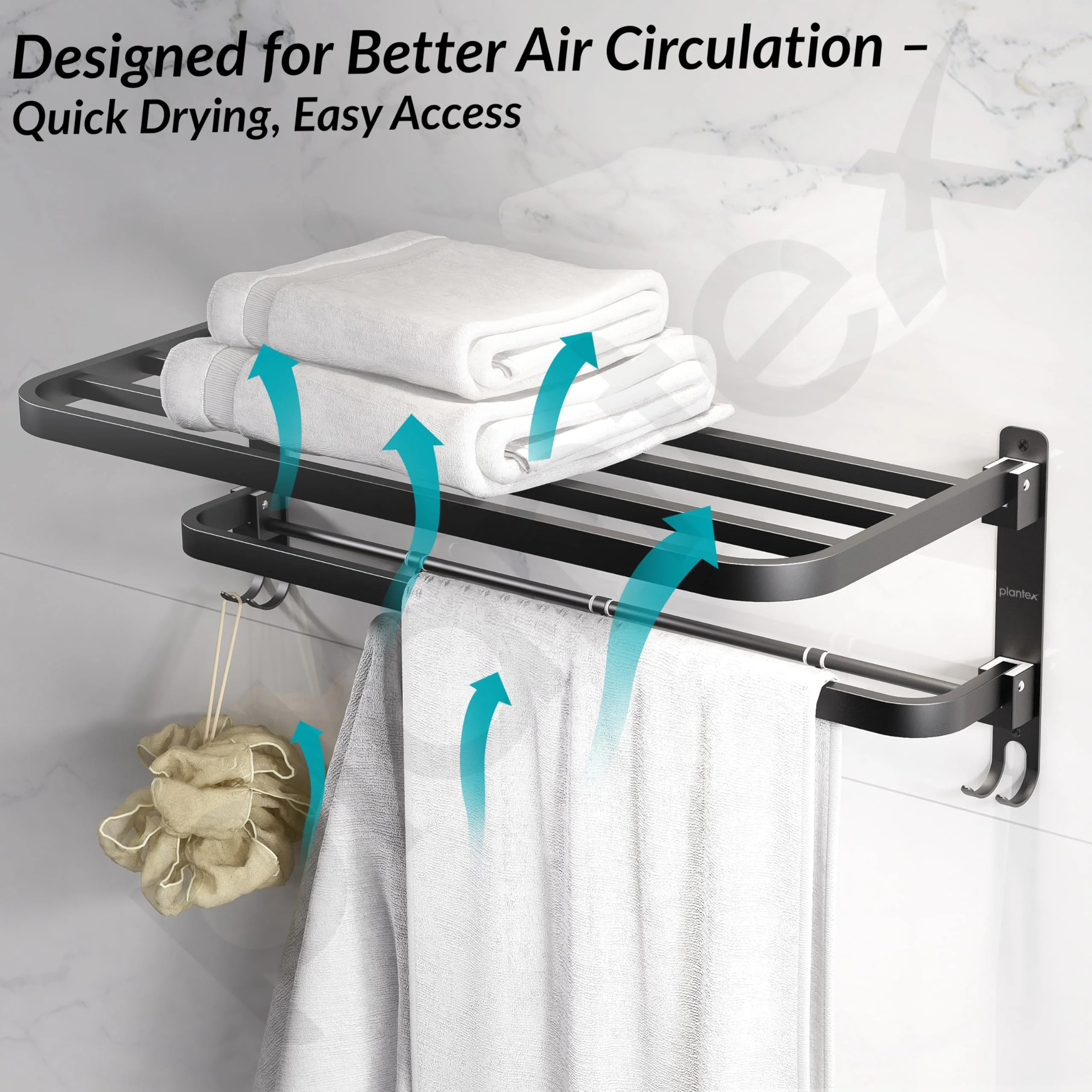 Plantex Towel Rack for Bathroom/Stainless Steel Towel Bar/24 Inch Towel Holder with Towel Rod/Bathroom Accessories - (Black) - Image 7