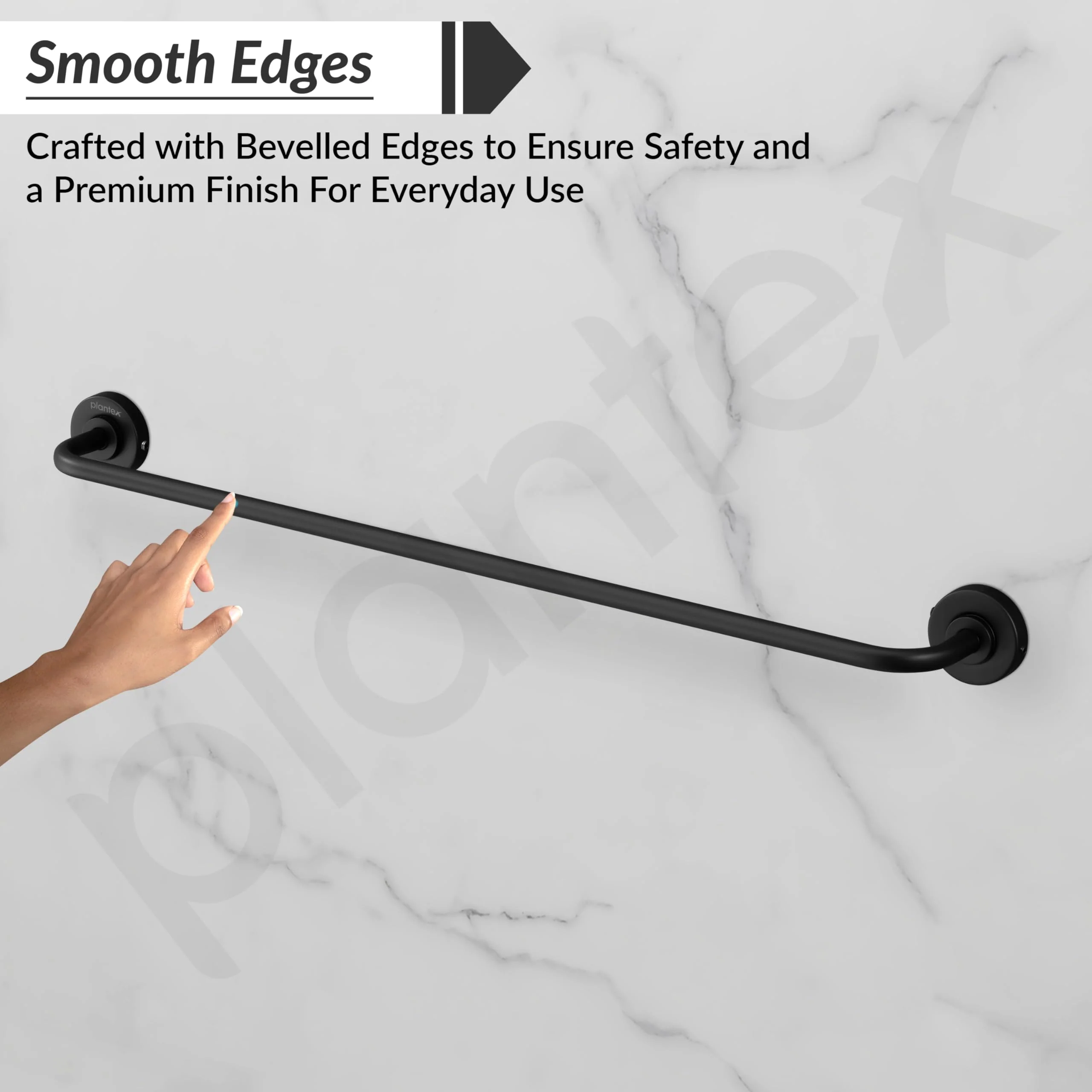 Plantex Towel Rod for Bathroom/304 Grade Stainless Steel Towel Hanger/24 Inch Towel Bar for Bathroom/Single Towel Rod/Bathroom Accessories - (Daizy - Black) - Image 7