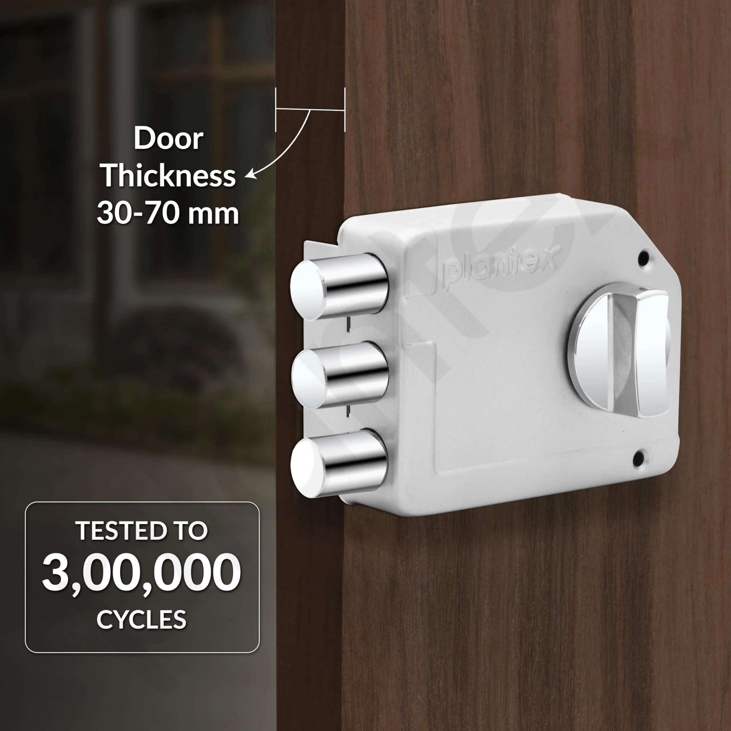 Plantex Tri-Bolt Lock for Main Door/Heavy Duty Door Lock with 4 Keys/Suitable for Single or Double Door for Home/Office/Hotel - Pack of 1 (Satin White and Chrome) - Image 2