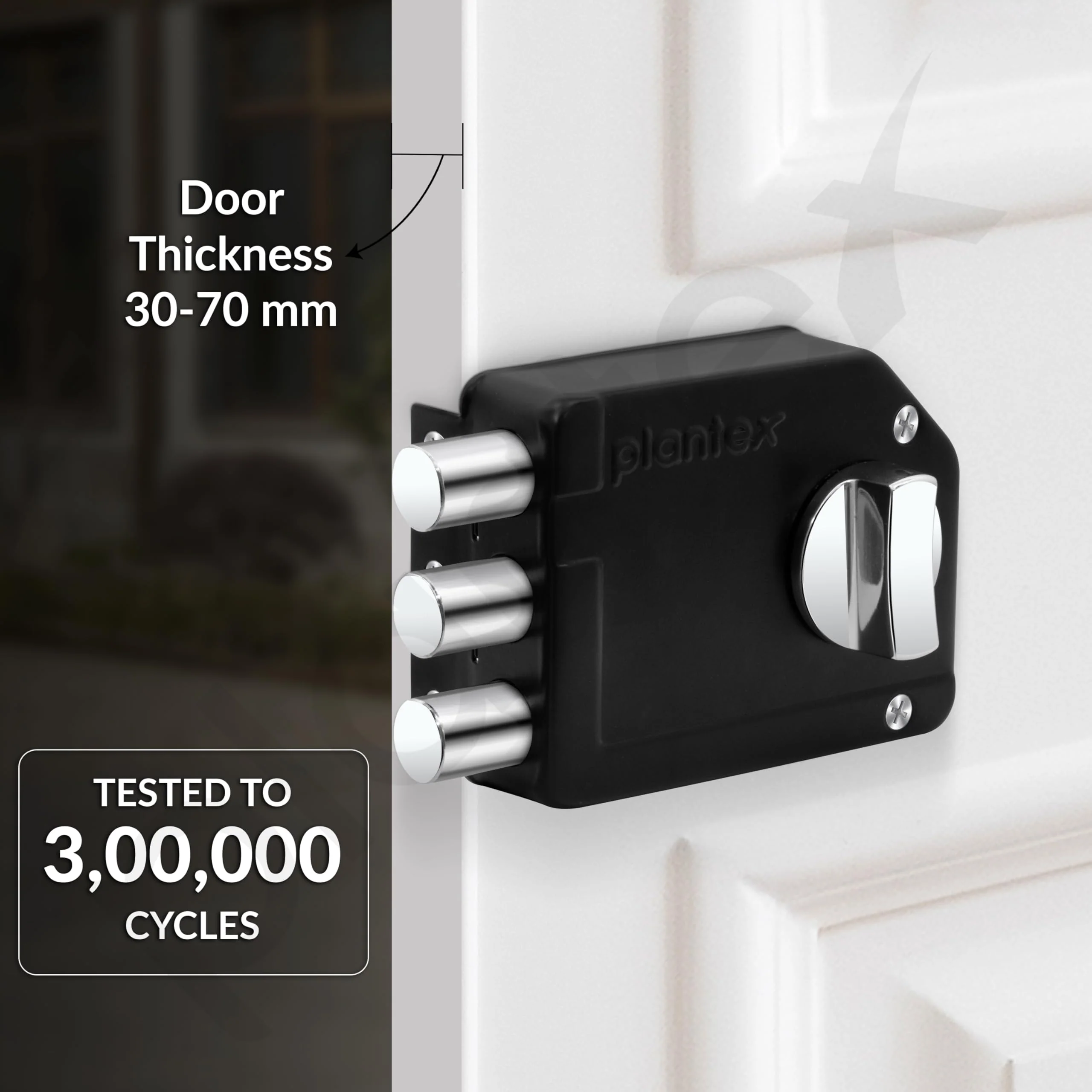 Plantex Tri-Bolt Lock for Main Door/Heavy Duty Door Lock with 4 Keys/Suitable on Single Door for Home/Office/Hotel - Pack of 1 (Z-Black) - Image 2