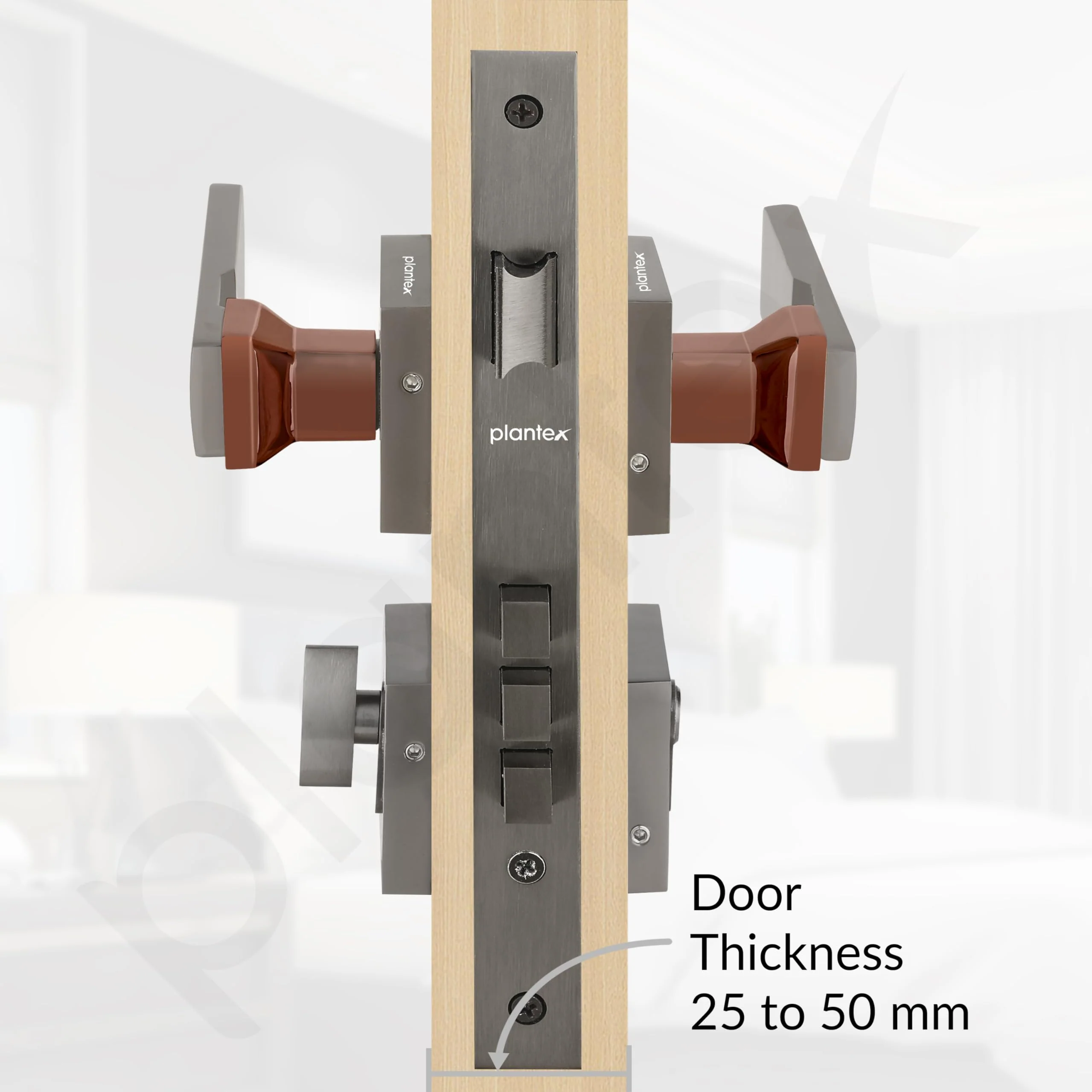 Plantex Triple Security Door Lock for Home/Main Door Lock Set with 3 Years of Warranty/Mortise Lock for Door with Brass Lock Body & Cylinder (7116 - PVD Choco & Satin Black) - Image 5