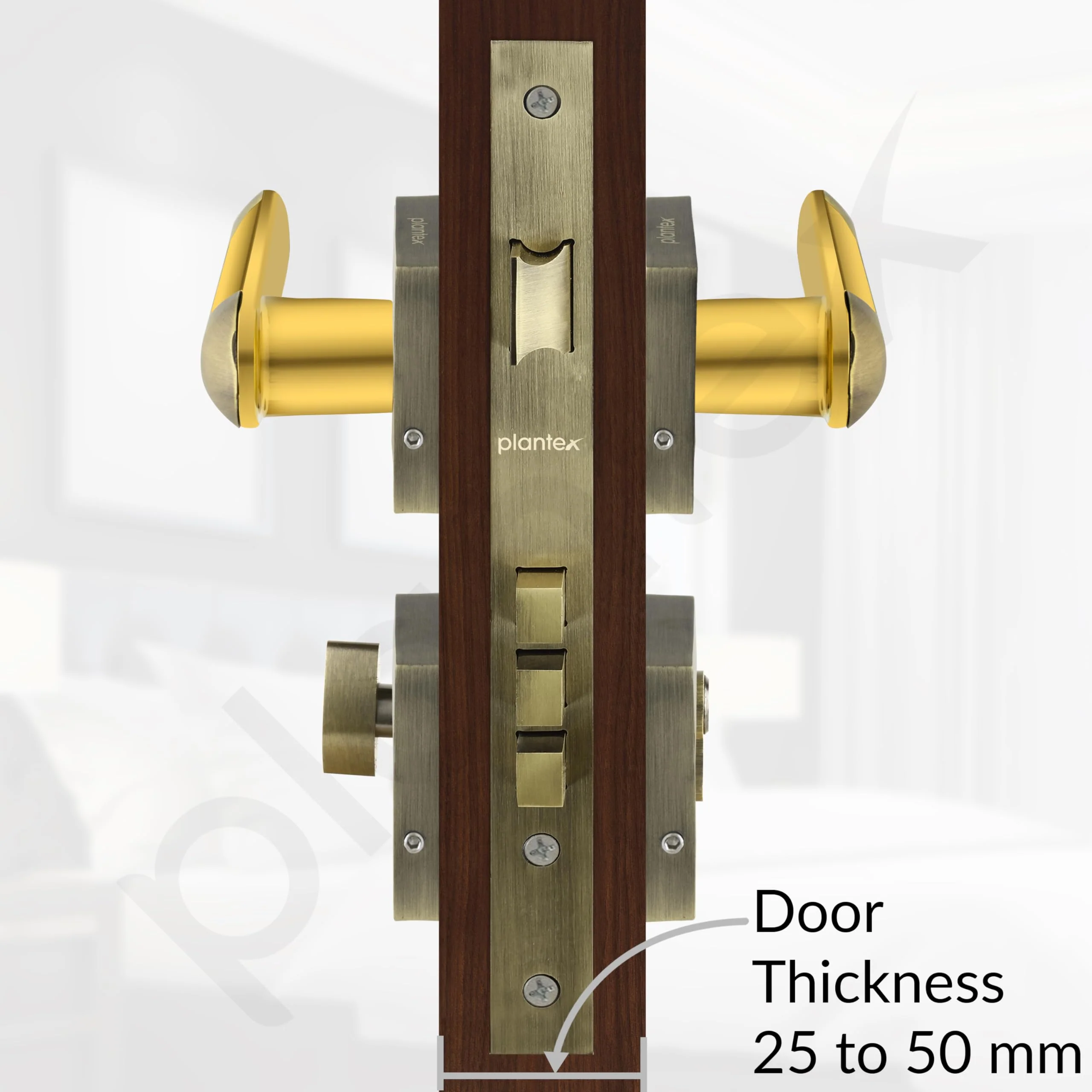 Plantex Triple Security Door Lock for Home/Main Door Lock Set with 3 Years of Warranty/Mortise Lock for Door with Brass Lock Body & Cylinder (7124, Brass Antique & Gold) - Image 5
