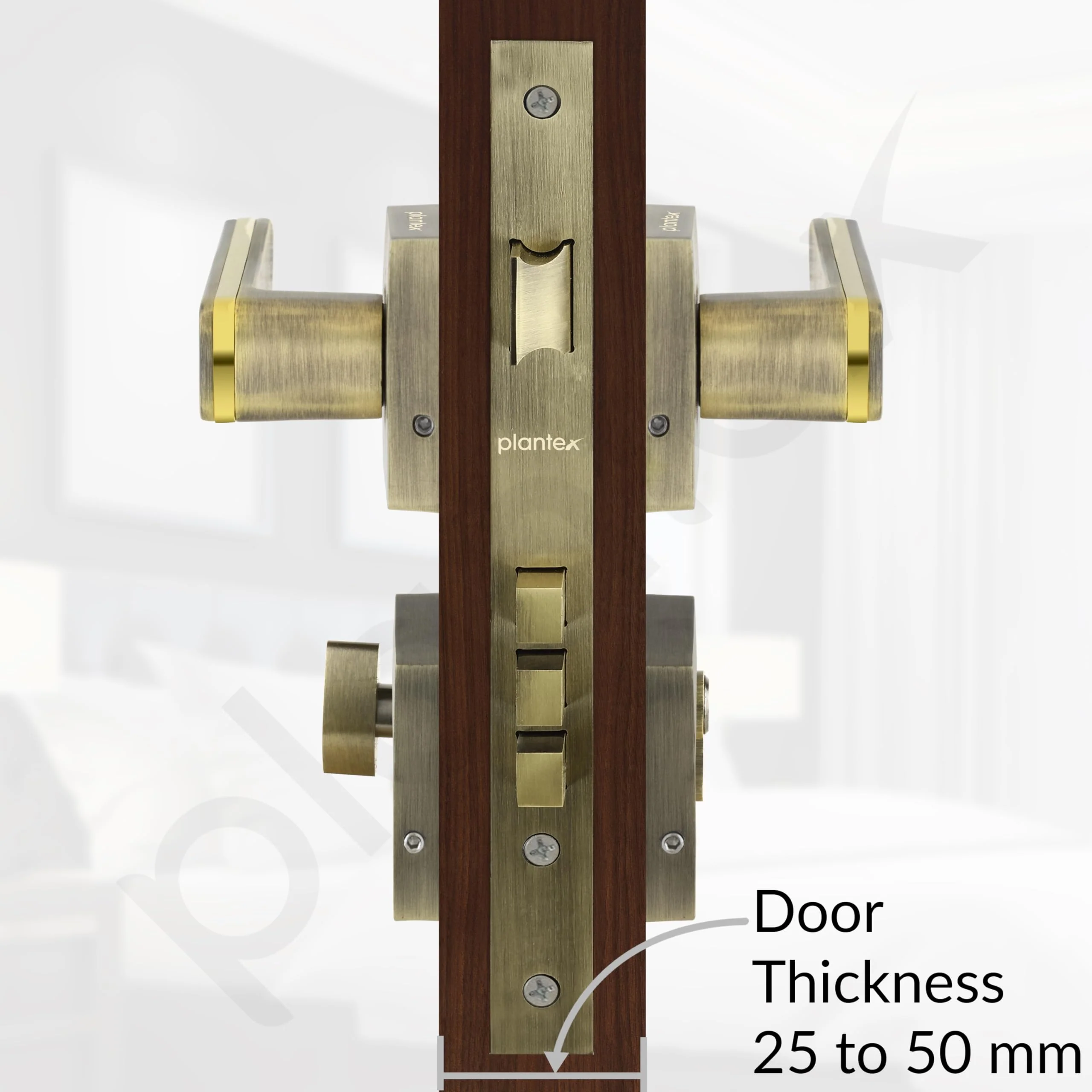 Plantex Triple Security Door Lock for Home/Main Door Lock Set with 3 Years of Warranty/Mortise Lock for Door with Brass Lock Body & Cylinder (7125, Brass Antique & Gold) - Image 5