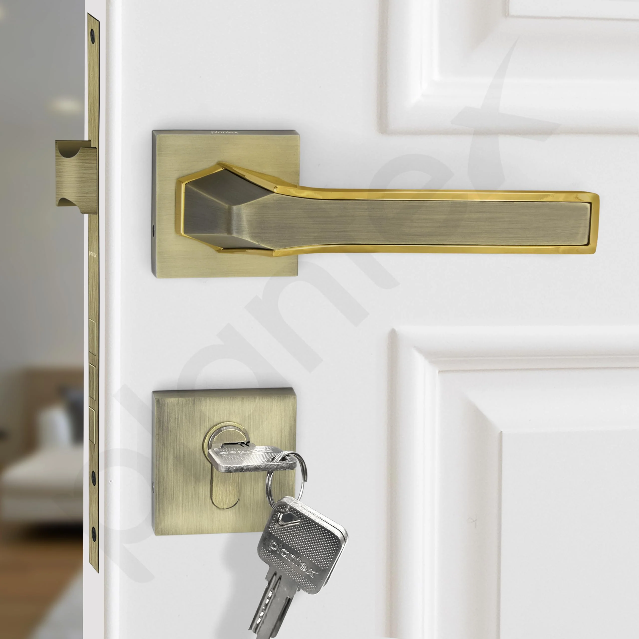 Plantex Triple Security Door Lock for Home/Main Door Lock Set with 3 Years of Warranty/Mortise Lock for Door with Brass Lock Body & Cylinder (7126, Brass Antique & Gold) - Image 6