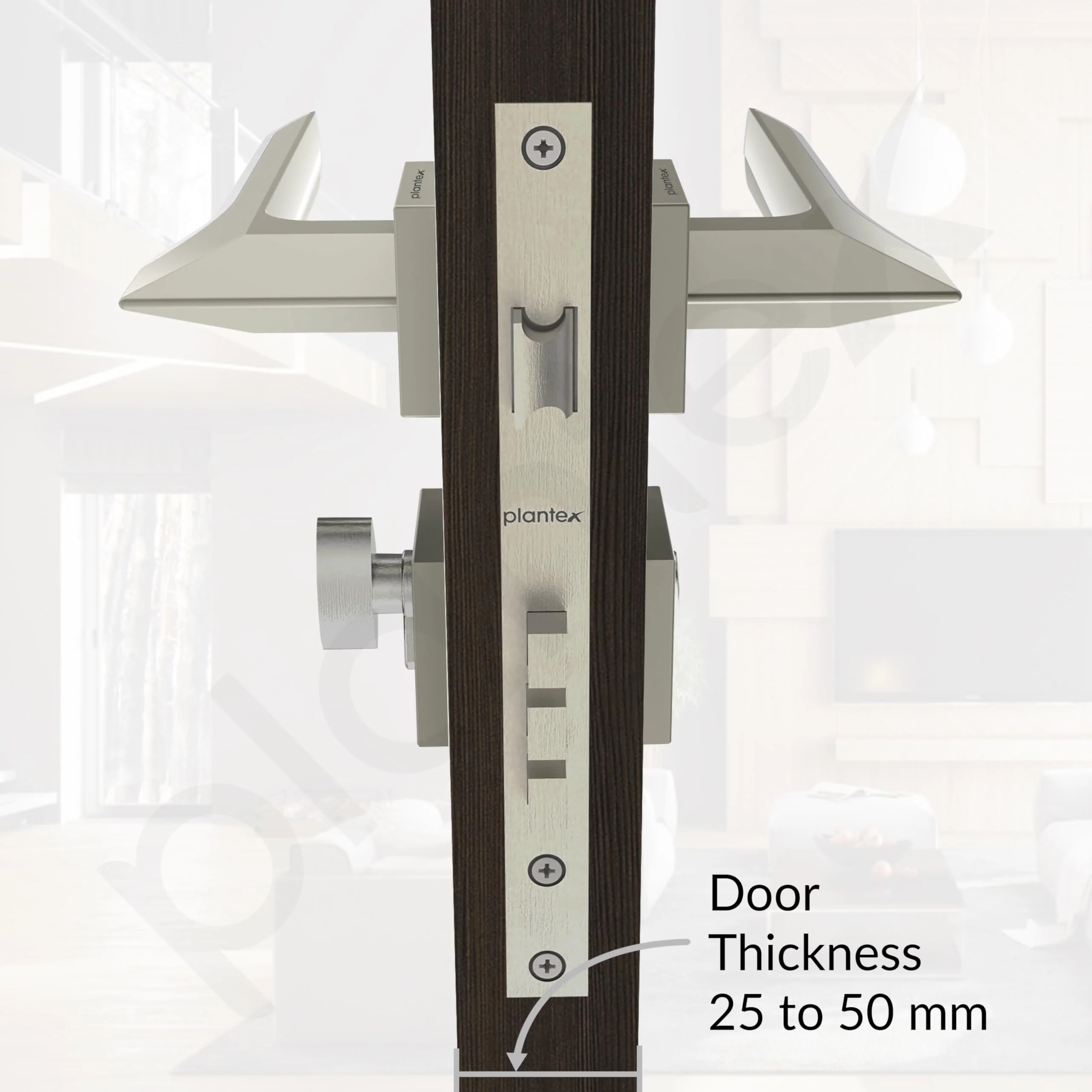 Plantex Triple Security Door Lock for Home/Main Door Lock Set with 3 Years of Warranty/Mortise Lock for Door with Brass Lock Body & Cylinder(7082 - Satin White & Chrome) - Image 5